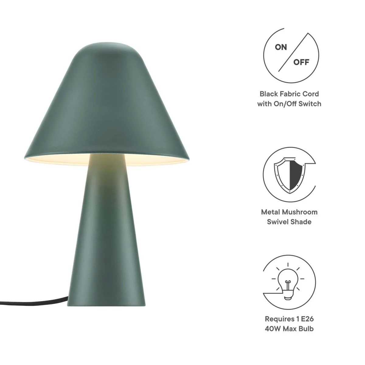 Metal Mushroom Table Lamp with Swivel Shade, Adjustable Base, Retro Accent Lighting - Image 12