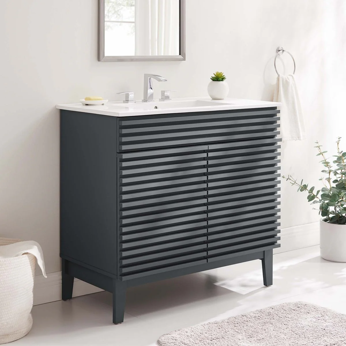 Mid-Century Bathroom Vanity with Basin and Sink — Modern Vanity Cabinet for Bathroom - Image 55
