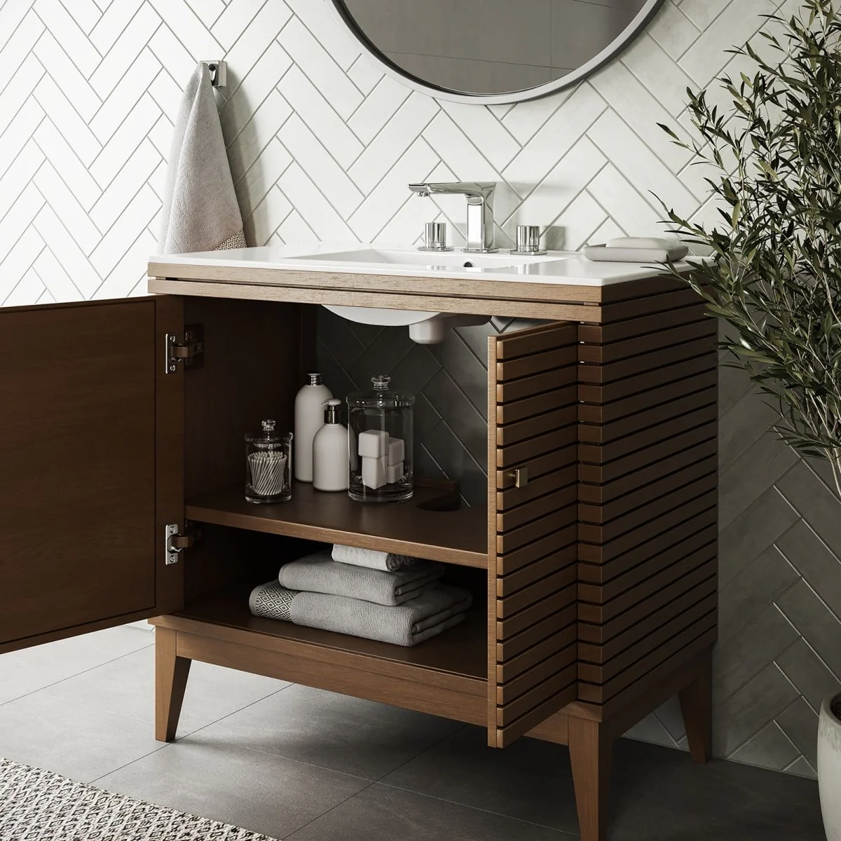 Mid-Century Bathroom Vanity with Ceramic Sink – Mid-Century Modern Bathroom Fixture - Image 13