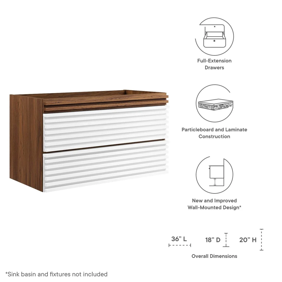 Mid-Century Wall-Mount Bathroom Vanity Cabinet — Available in Multiple Sizes and Finishes - Image 139