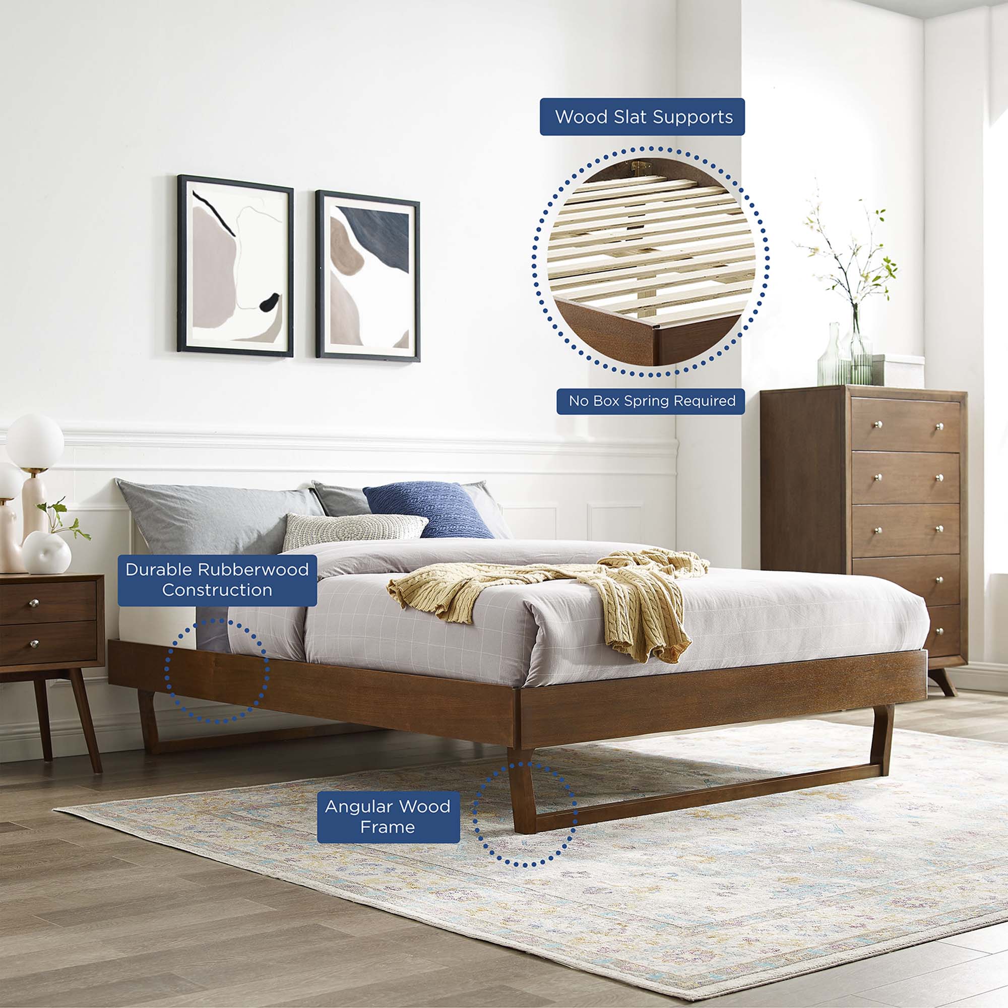 Mid-Century Wood Platform Bed Frame - Image 35