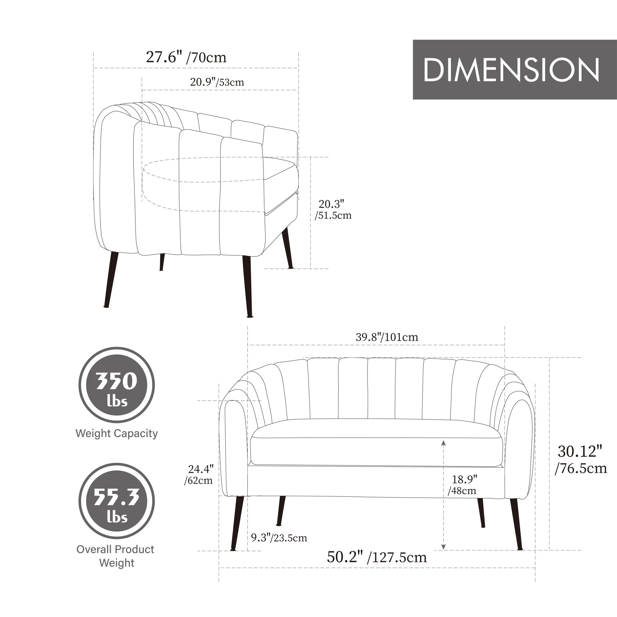 Mini Loveseat, 2 Seater Sofa - Image 4