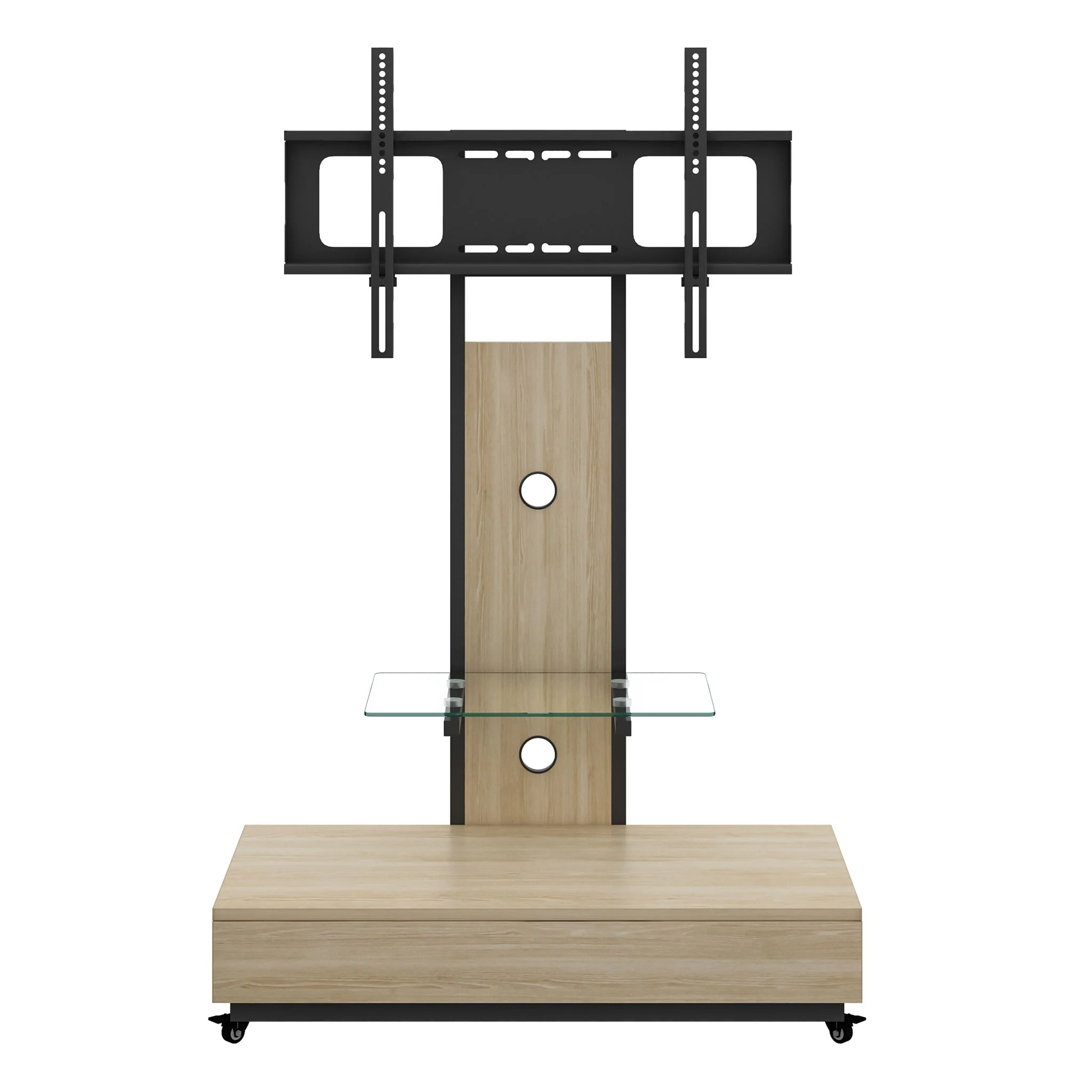 Mobile TV Cart With Push Pull Drawer, Lockable Wheels - Image 2