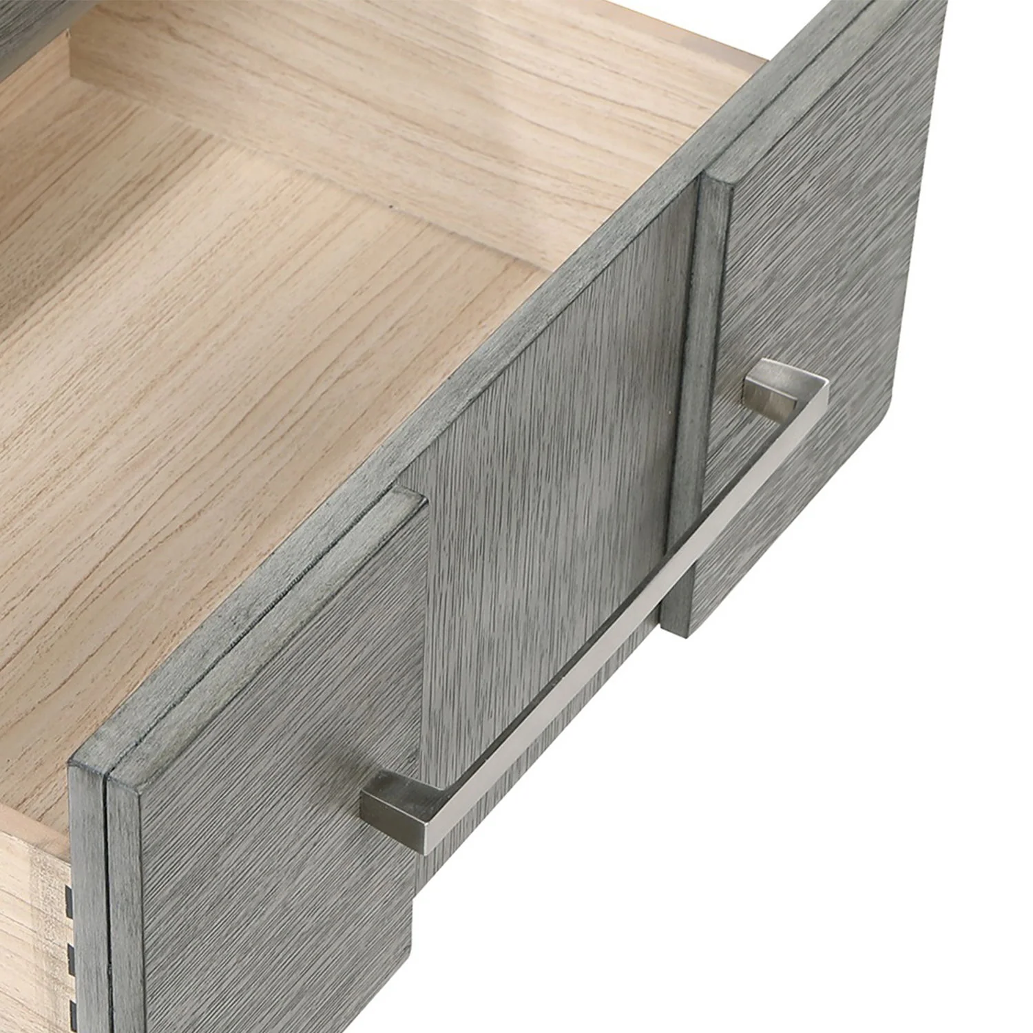Modern 2 Drawer Nightstand In Gray Finish With Silver Metal Handles, Contemporary Bedside Table With Smooth Glide Drawers - Image 8