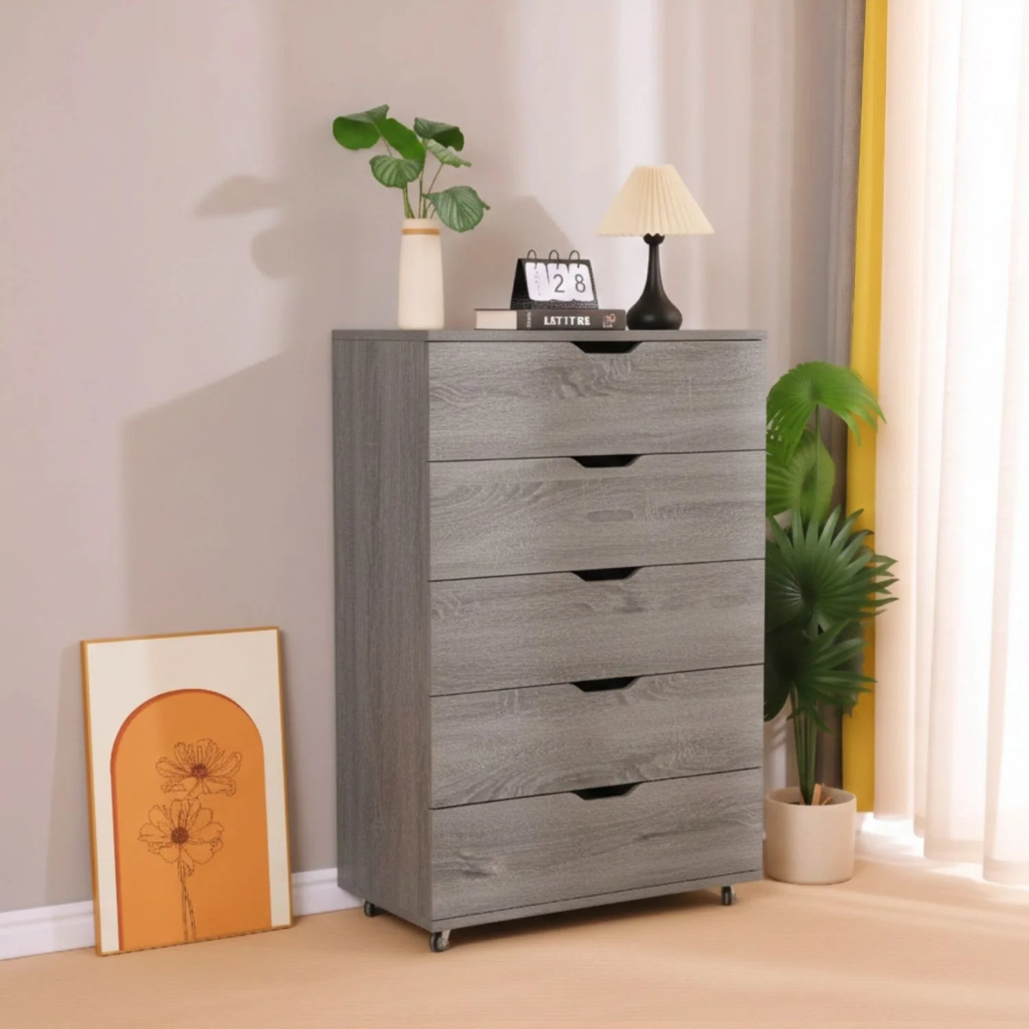 Modern 5 Drawer Dresser With Wheels - Image 24