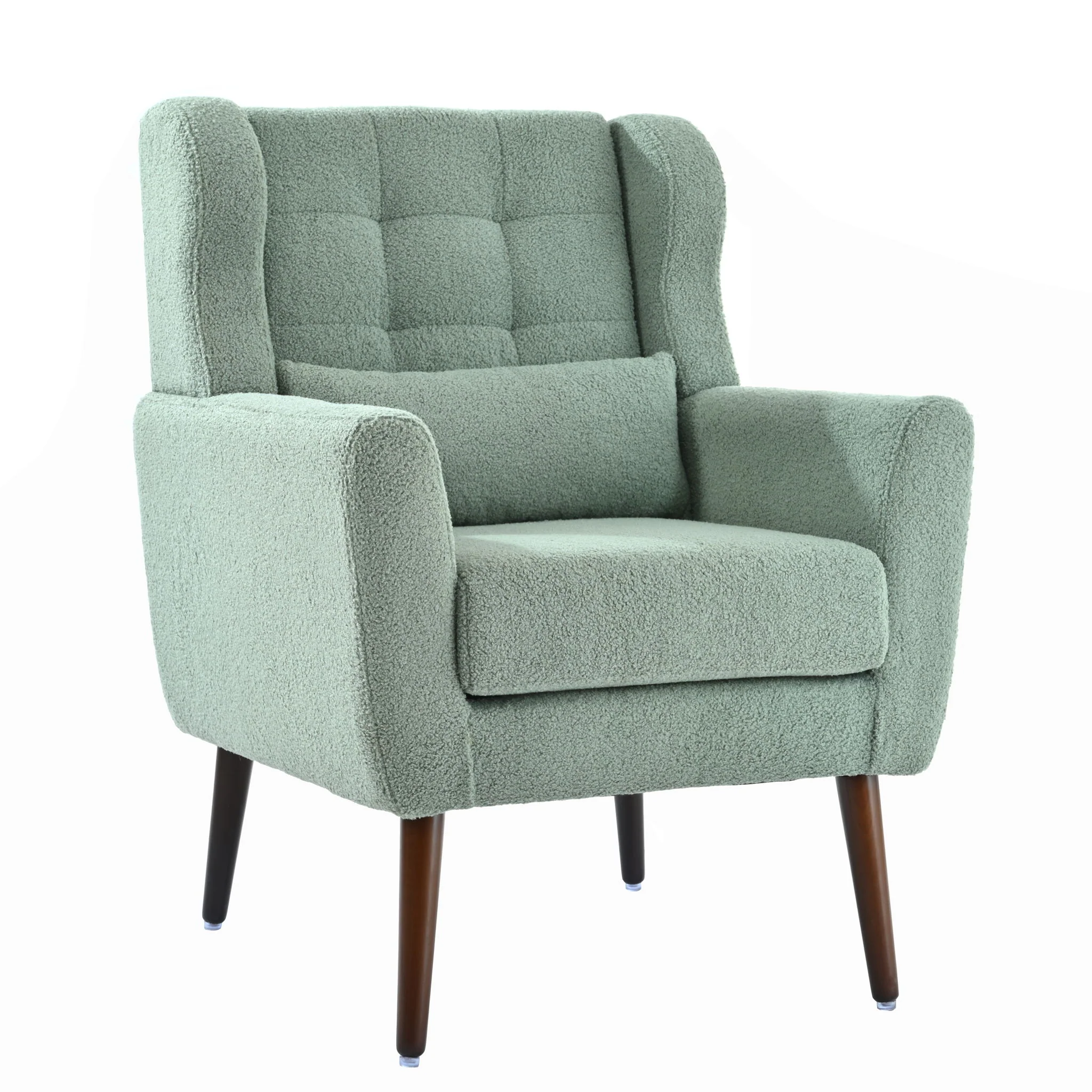 Modern Accent Chair, Teddy Fabric Living Room Chairs Comfy Reading Chair, Mid Century Accent Chair, Lounge Arm Chairs Armchair For Living Room Bedroom - Light Green - Image 6