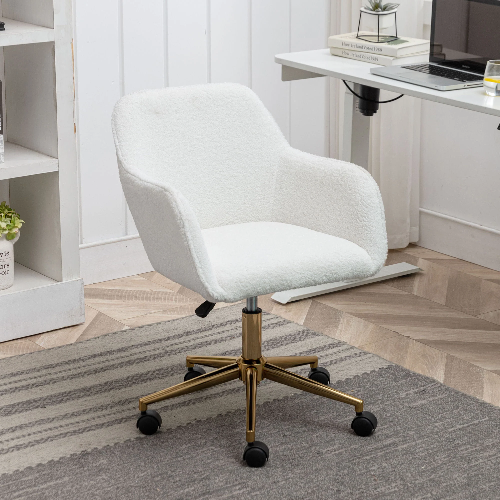 Modern Adjustable Height 360 Revolving Home Office Chair With Metal Legs And Universal Wheel For Indoor - Image 4