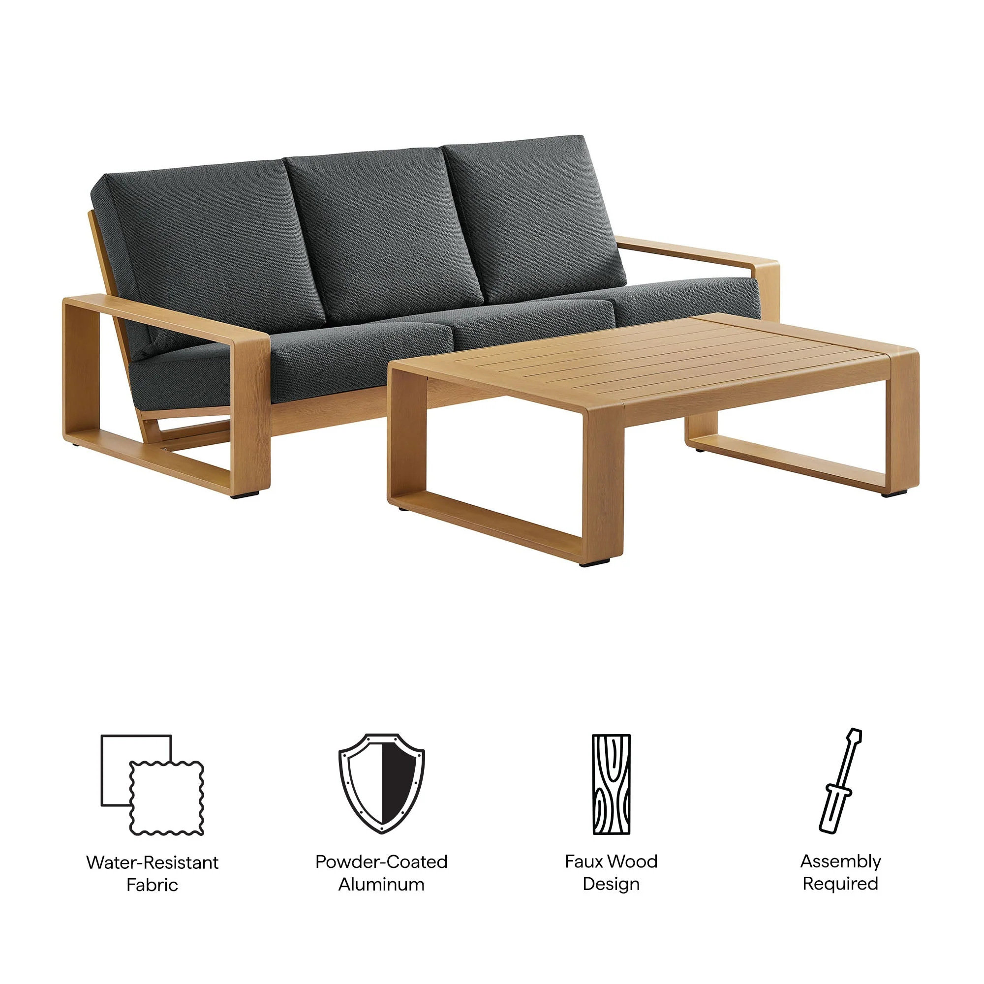 Modern Aluminum Faux Wood Outdoor Patio Furniture Set for Backyard and Deck - Image 8