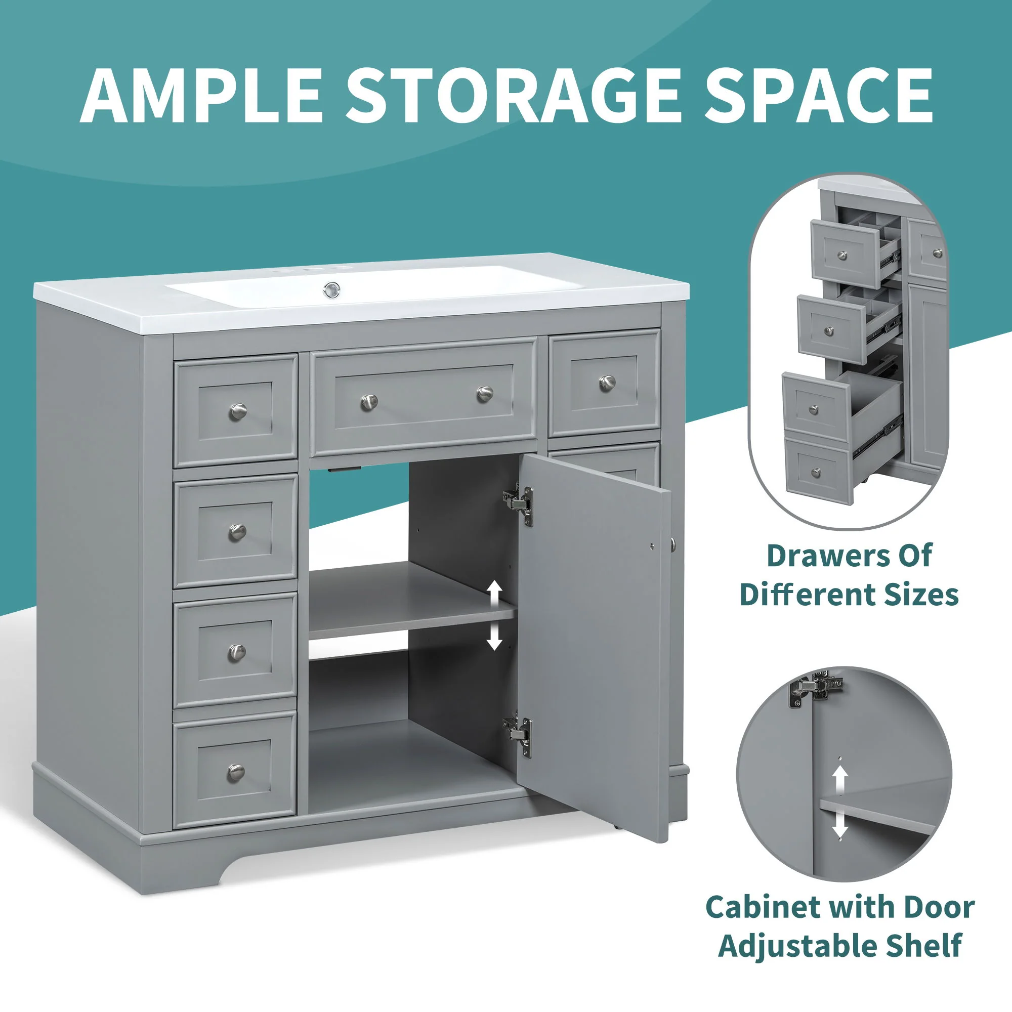 Modern Bathroom Vanity Base Only With 1 Cabinet And 6 Drawers - Image 3