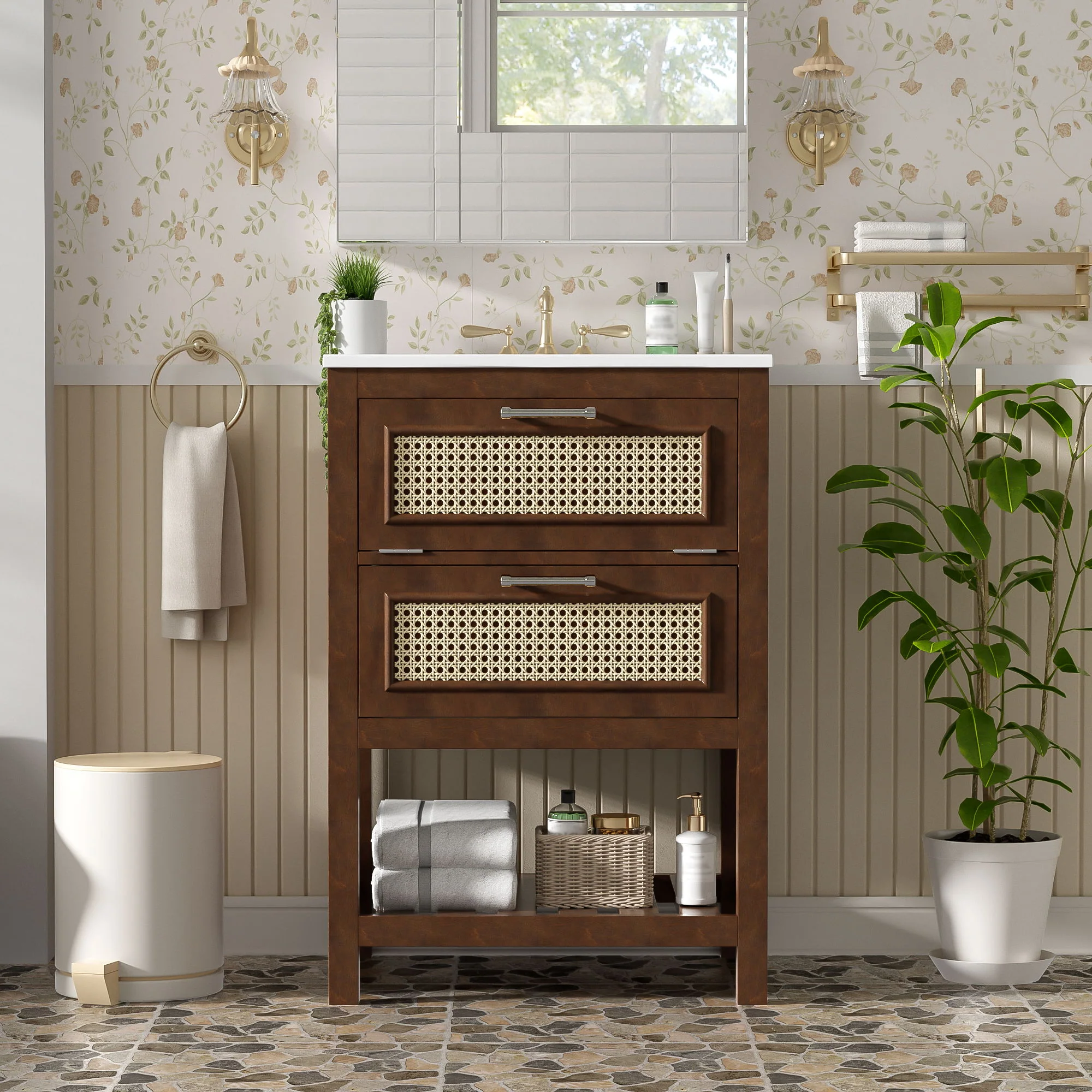 Modern Bathroom Vanity With Integrated Sink, Cabinet With 1 Deep Drawer And 1 Tip-Out Drawer - Image 10