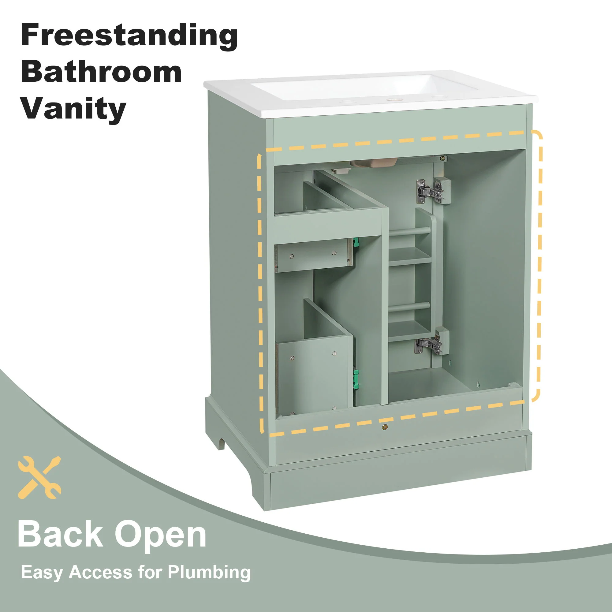 Modern Bathroom Vanity With Sink, 3 Drawers & Cabinet With 2 Tier Door Storage - Image 6