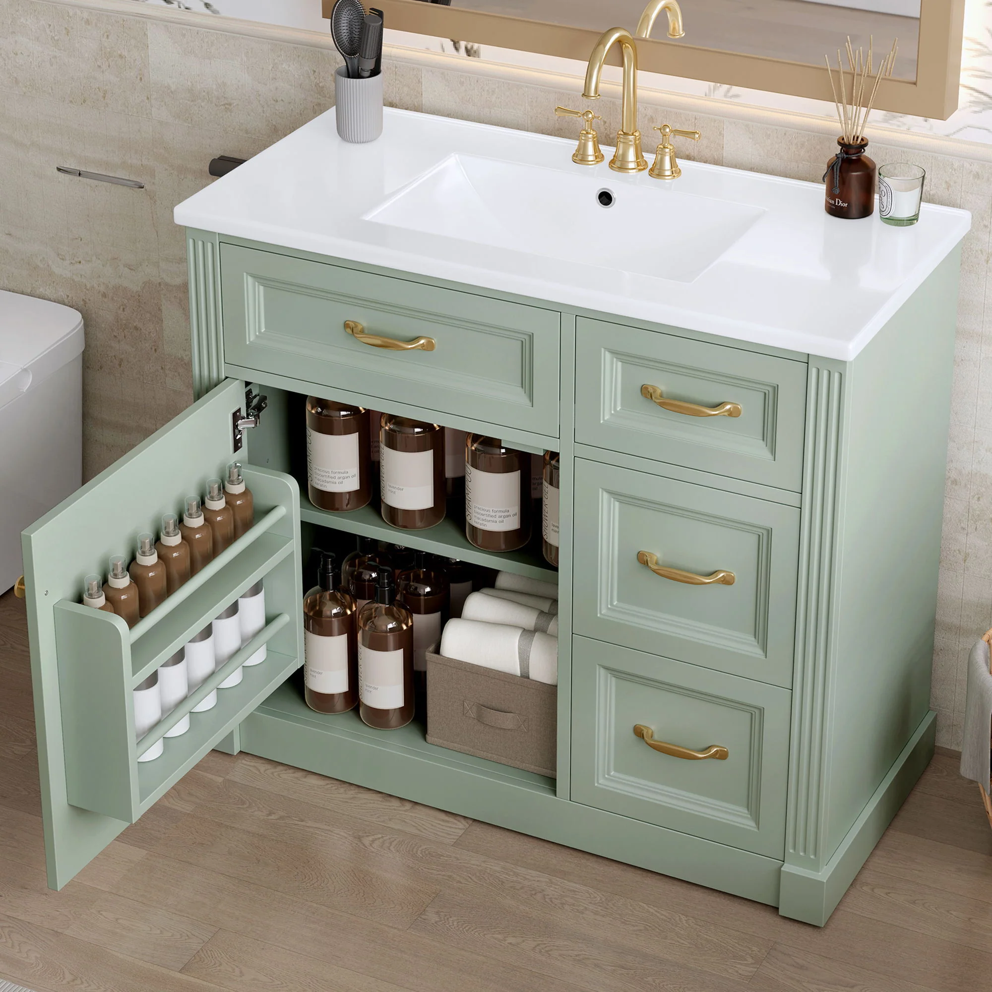 Modern Bathroom Vanity With Sink, 4 Drawers, Soft-Close Door, Adjustable Shelf - Image 17