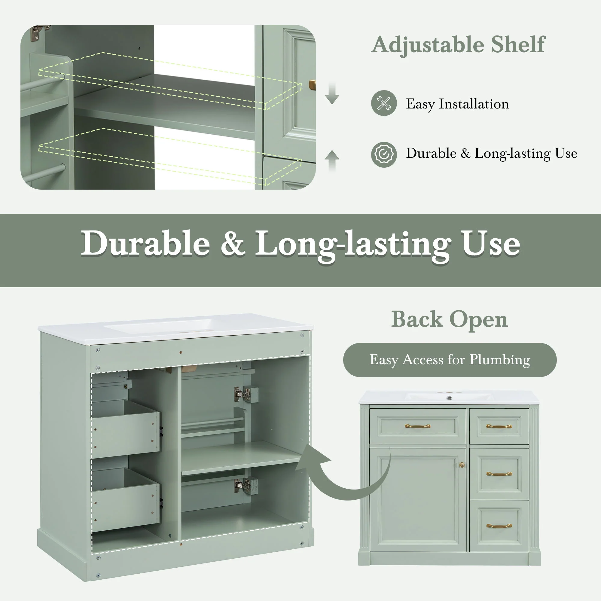 Modern Bathroom Vanity With Sink, 4 Drawers, Soft-Close Door, Adjustable Shelf - Image 18