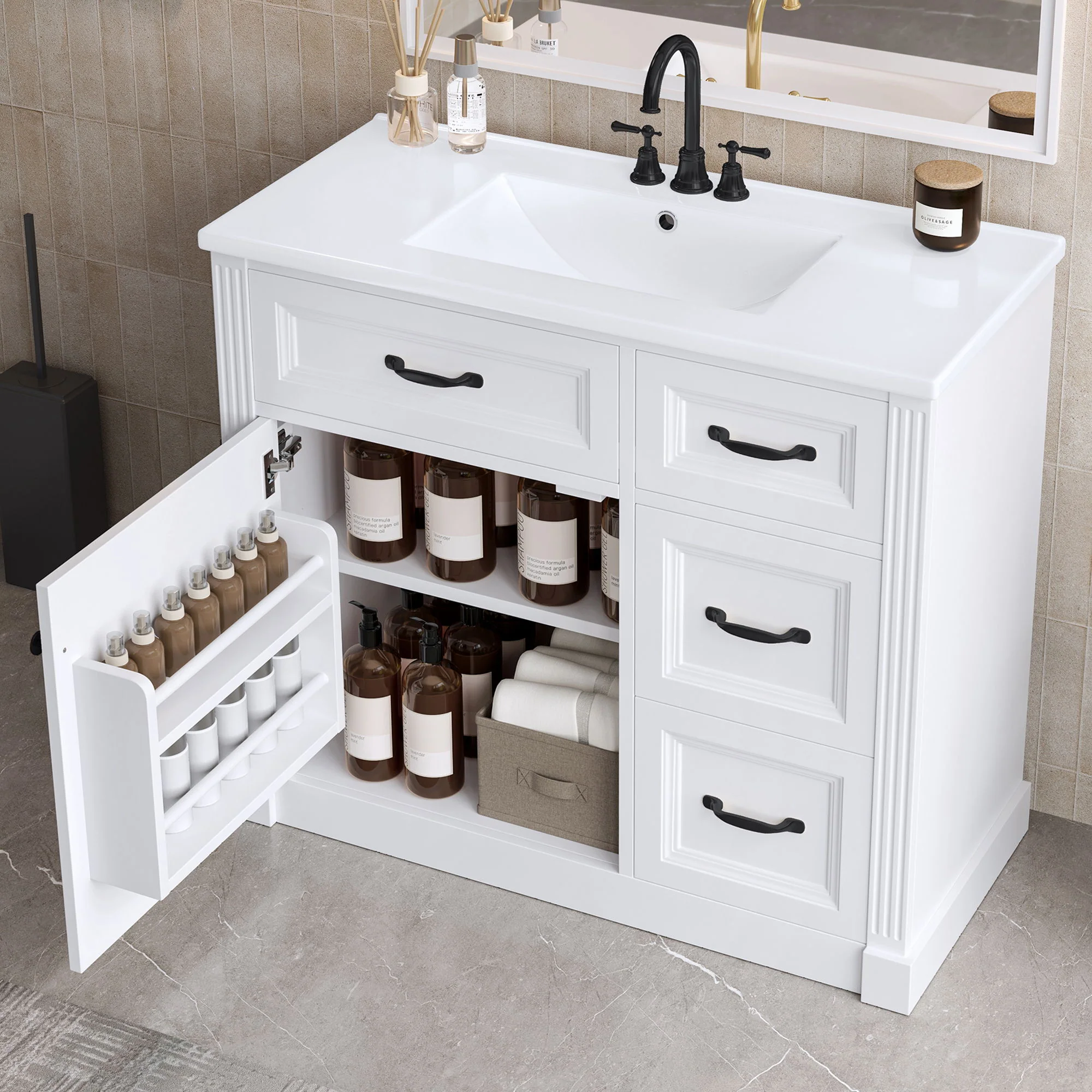 Modern Bathroom Vanity With Sink, 4 Drawers, Soft-Close Door, Adjustable Shelf - Image 22