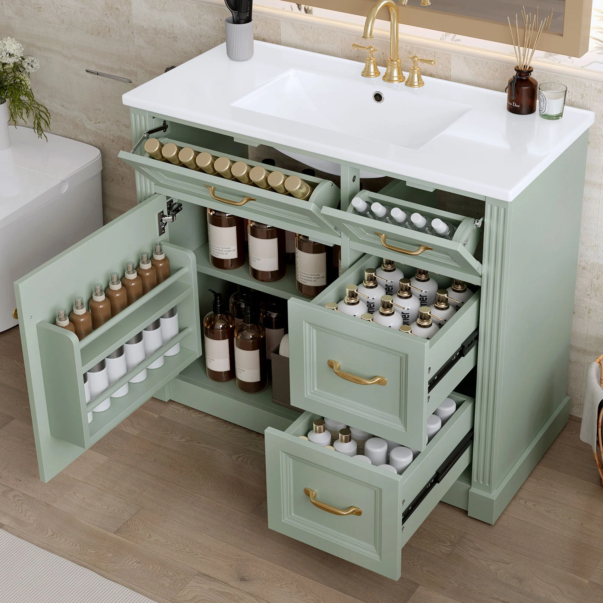 Modern Bathroom Vanity With Sink, 4 Drawers, Soft-Close Door, Adjustable Shelf - Image 4