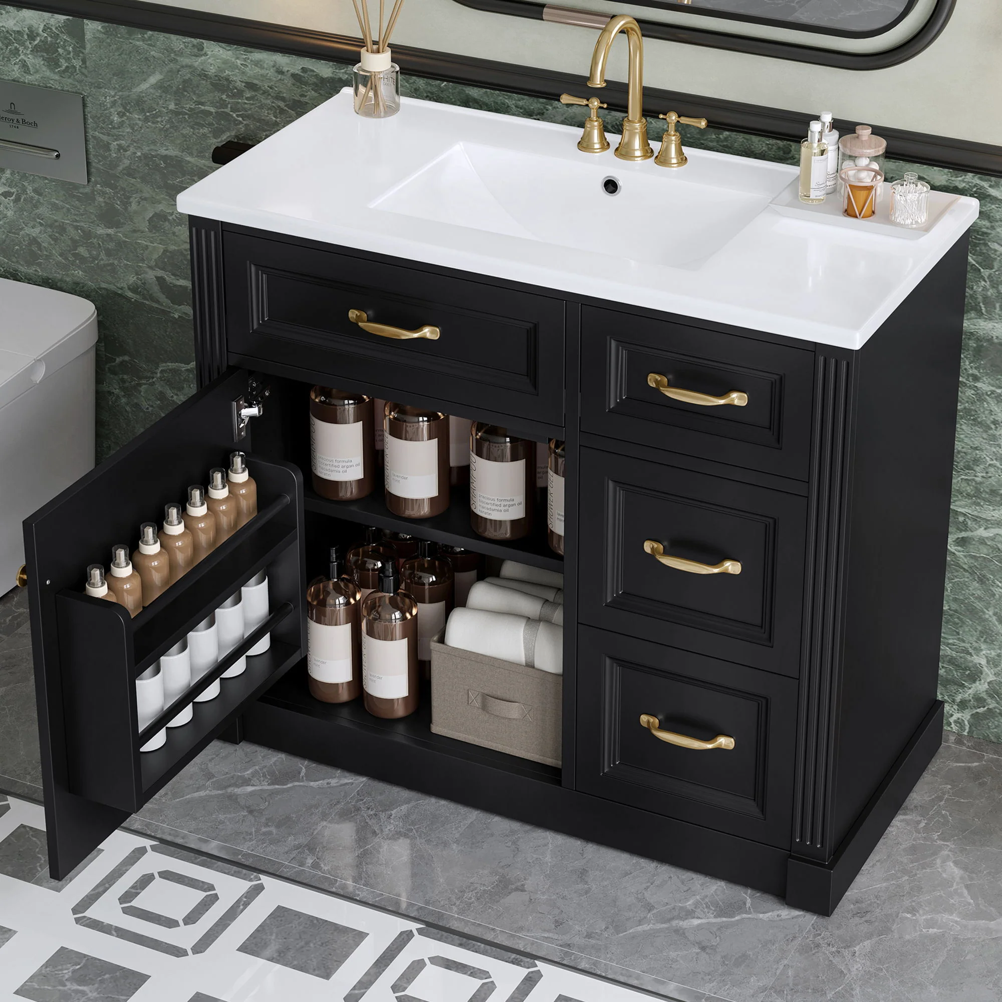 Modern Bathroom Vanity With Sink, 4 Drawers, Soft-Close Door, Adjustable Shelf - Image 6