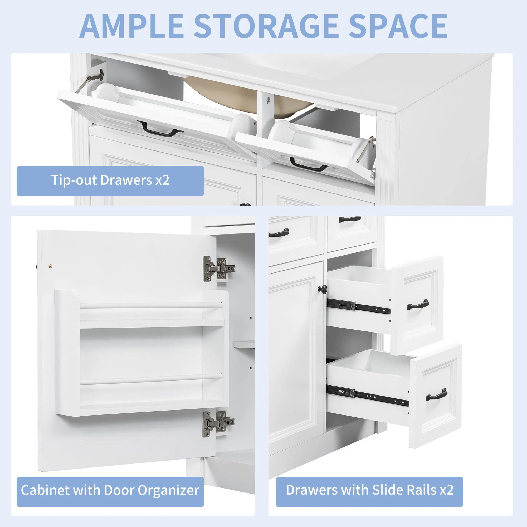 Modern Bathroom Vanity With Sink, 4 Drawers, Soft-Close Door, Adjustable Shelf - Image 9