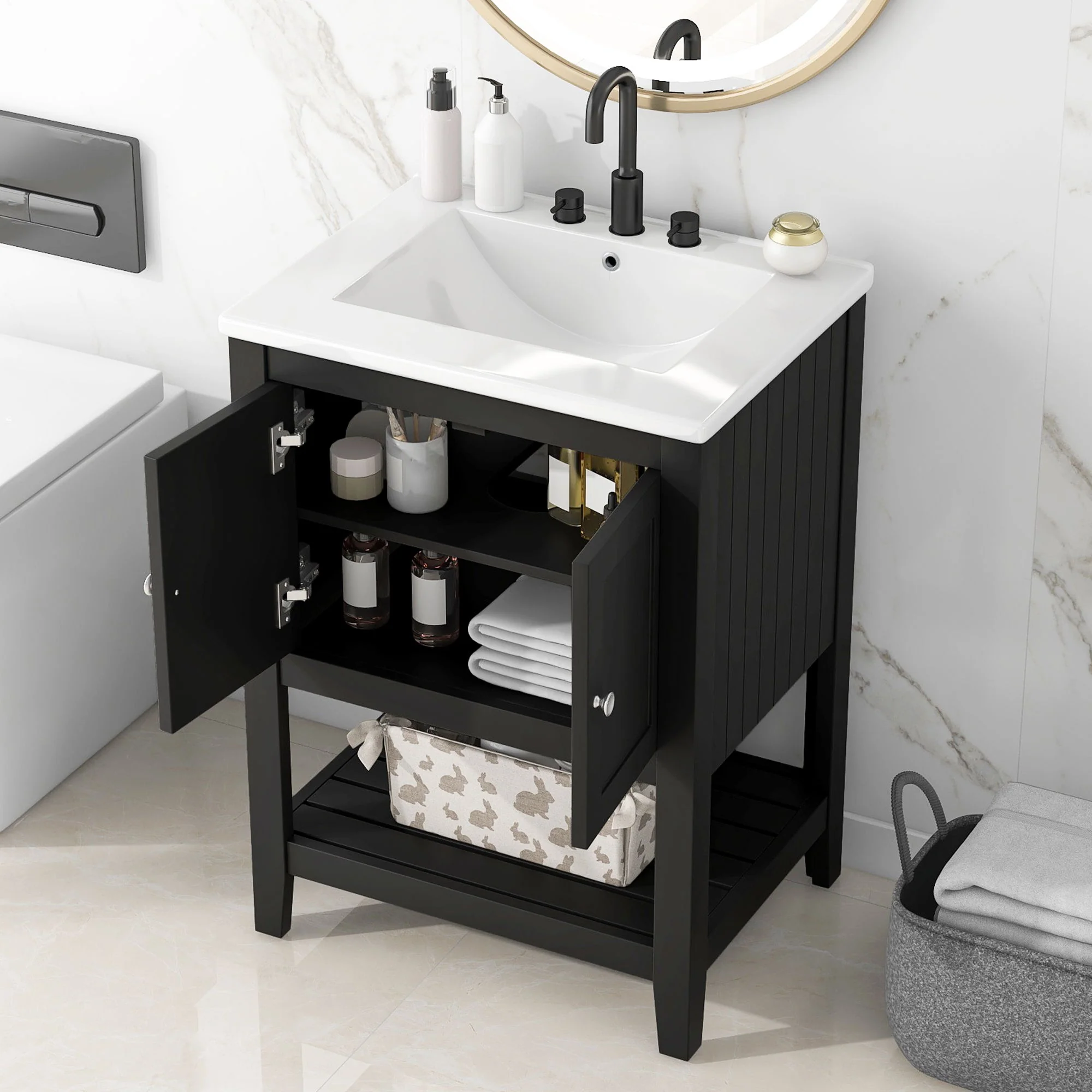 Modern Bathroom Vanity With Sink And Open Shelf - Image 13