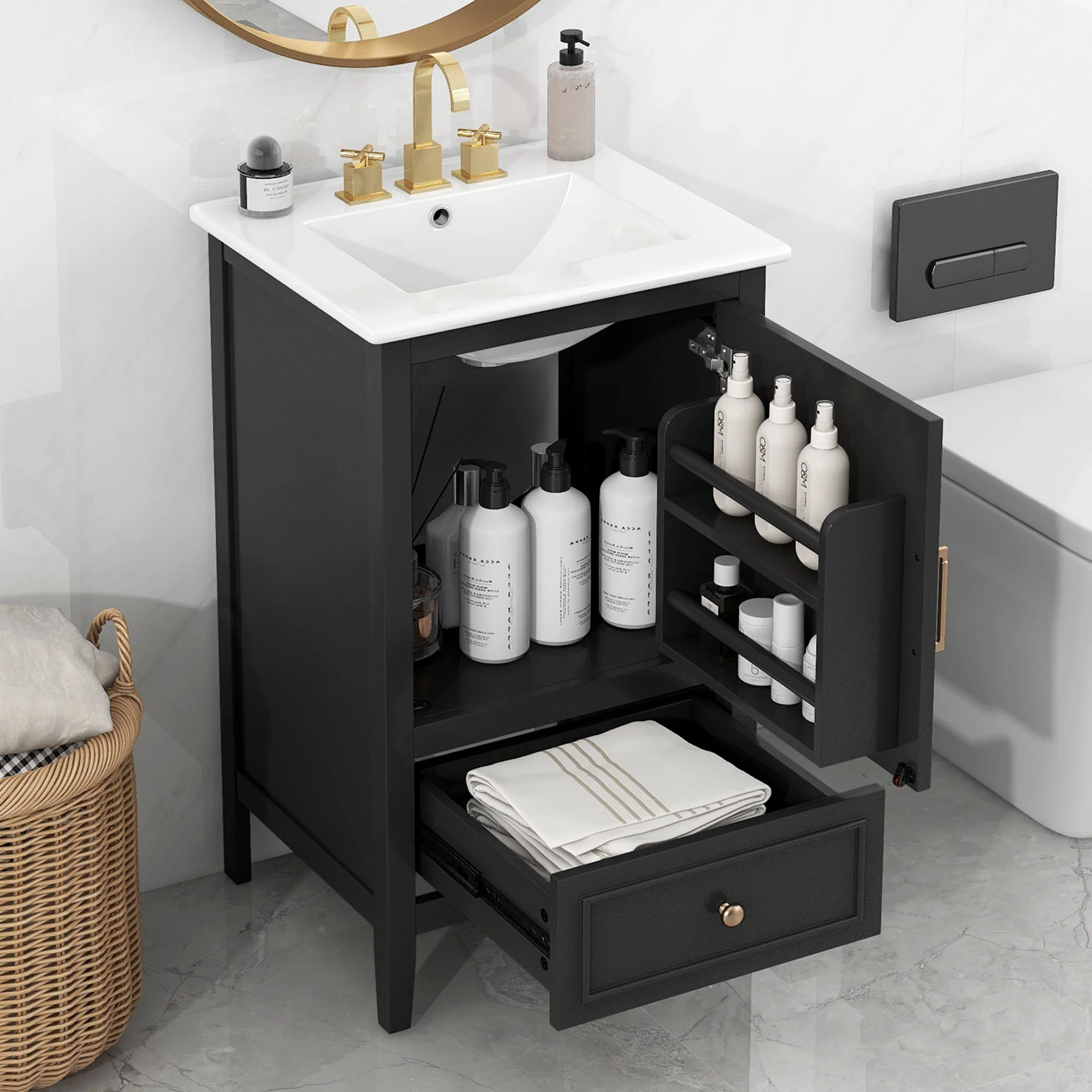 Modern Bathroom Vanity With Sink, Cabinet Storage, Drawer & Adjustable Feet - Image 5