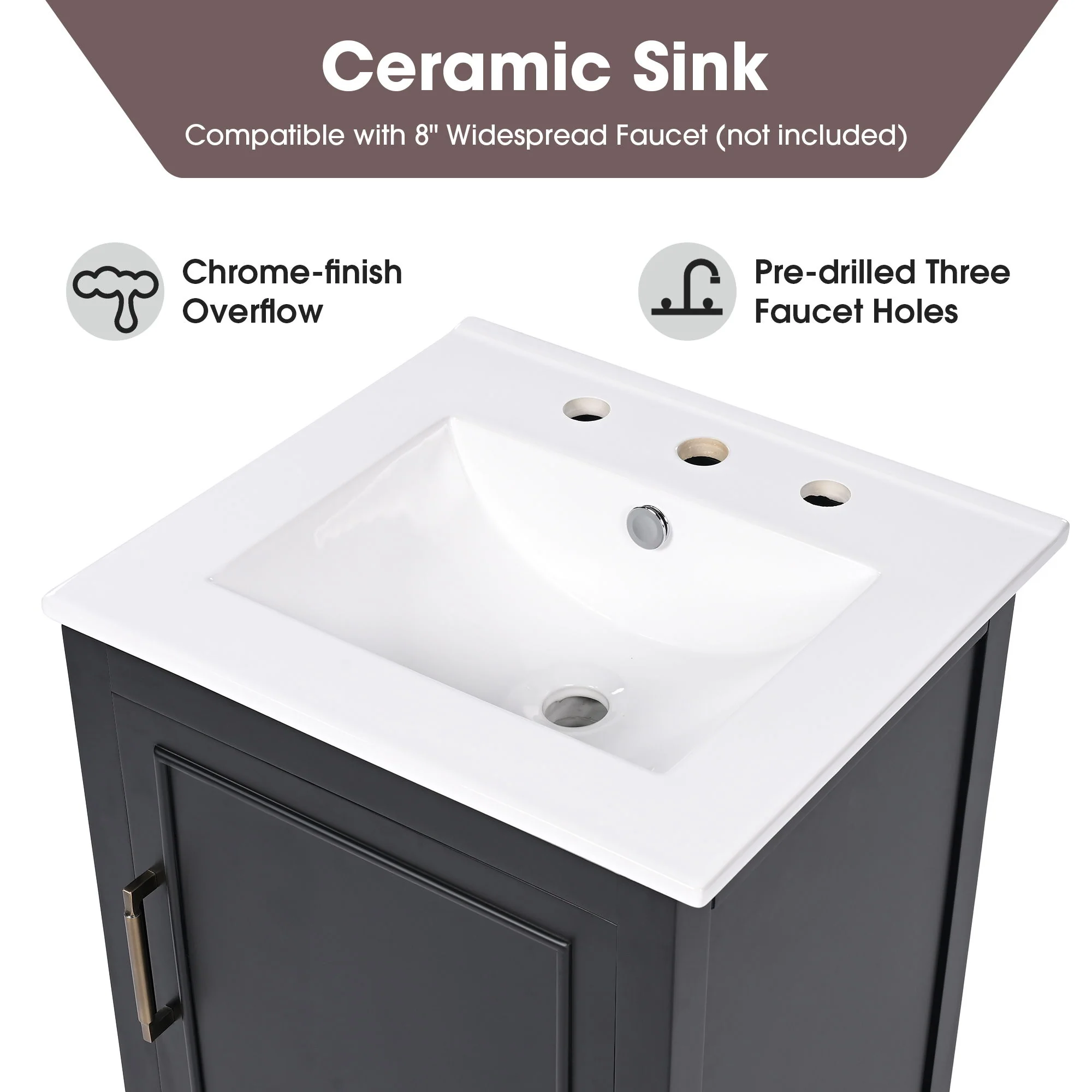Modern Bathroom Vanity With Sink, Cabinet Storage, Drawer & Adjustable Feet - Image 8