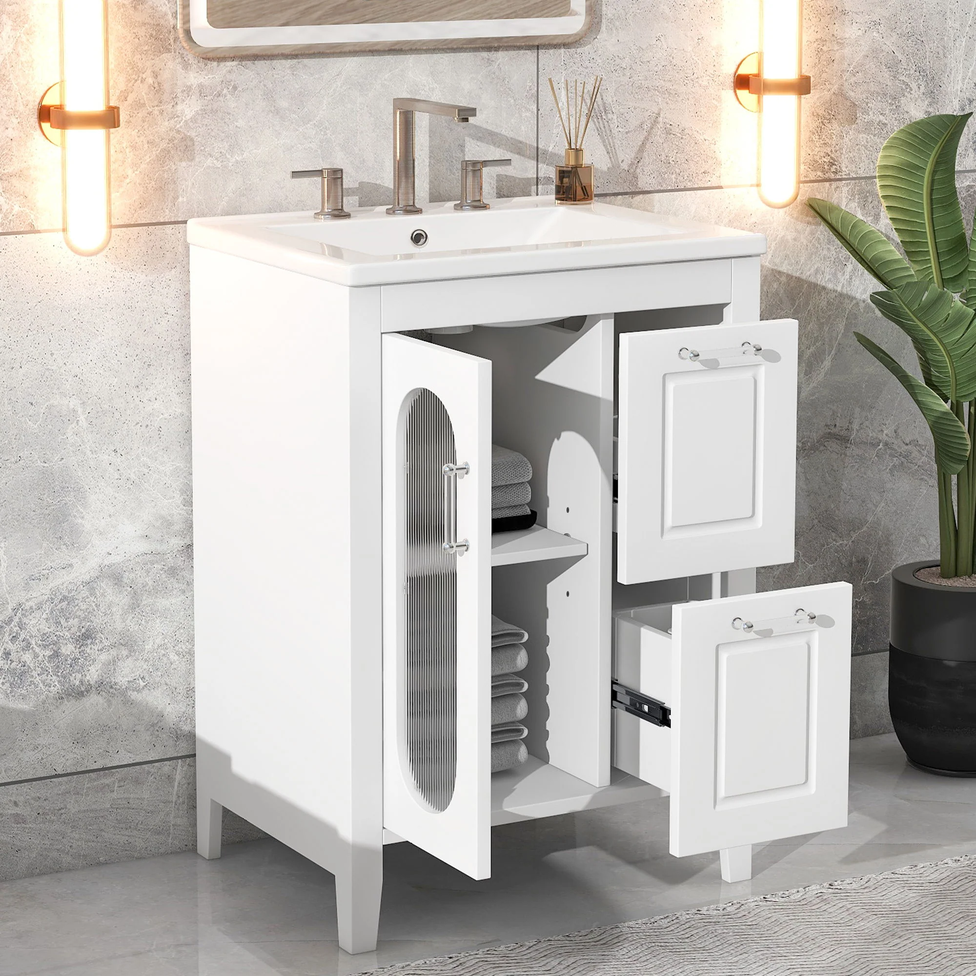 Modern Bathroom Vanity With Sink, Cabinet With 2 Drawers And Door, Adjustable Shelf - Image 10