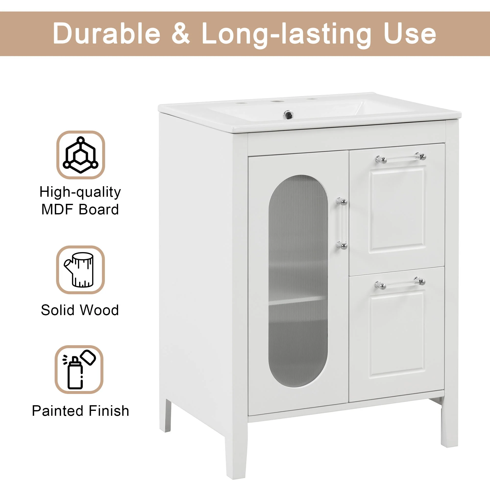 Modern Bathroom Vanity With Sink, Cabinet With 2 Drawers And Door, Adjustable Shelf - Image 11
