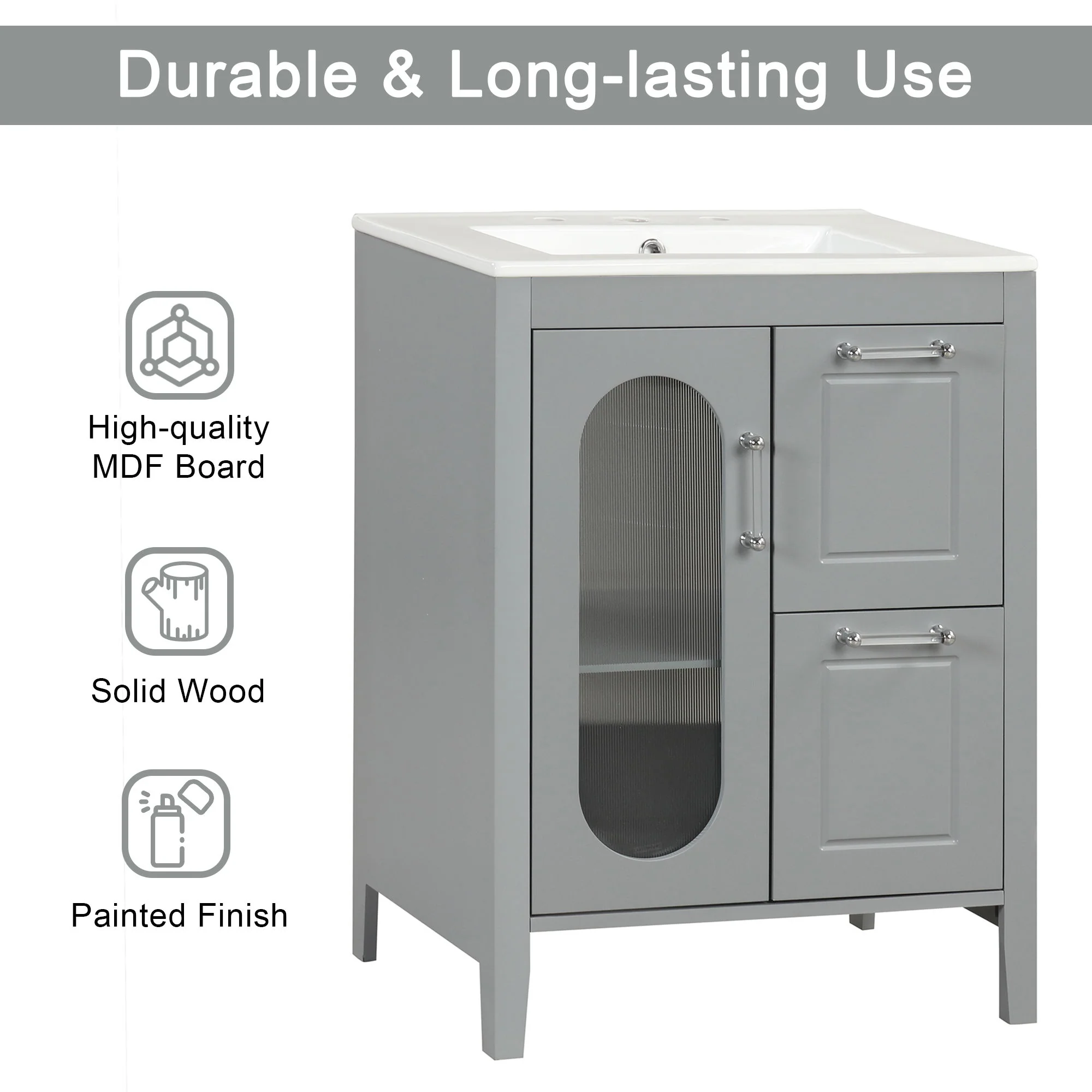 Modern Bathroom Vanity With Sink, Cabinet With 2 Drawers And Door, Adjustable Shelf - Image 13