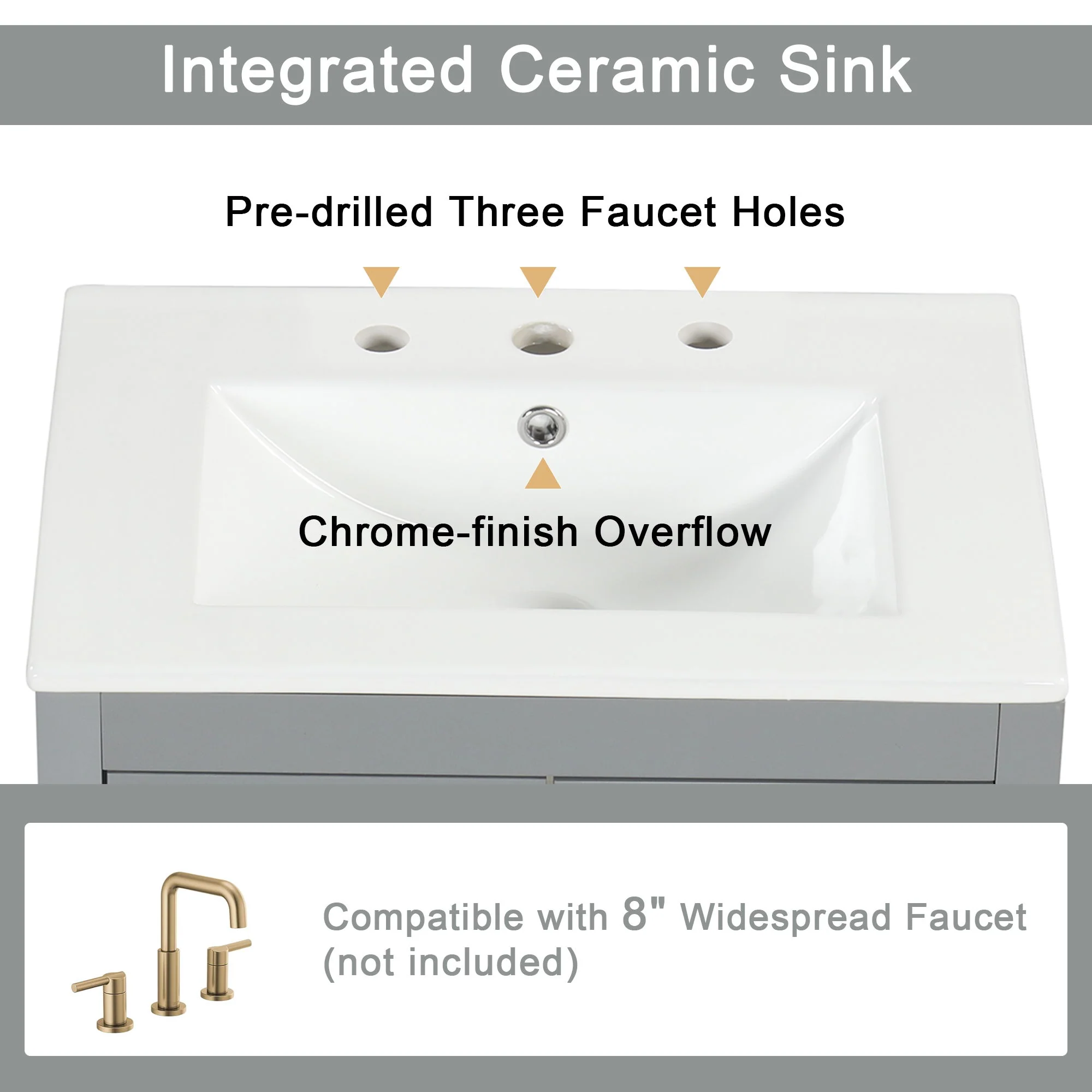 Modern Bathroom Vanity With Sink, Cabinet With 2 Drawers And Door, Adjustable Shelf - Image 15