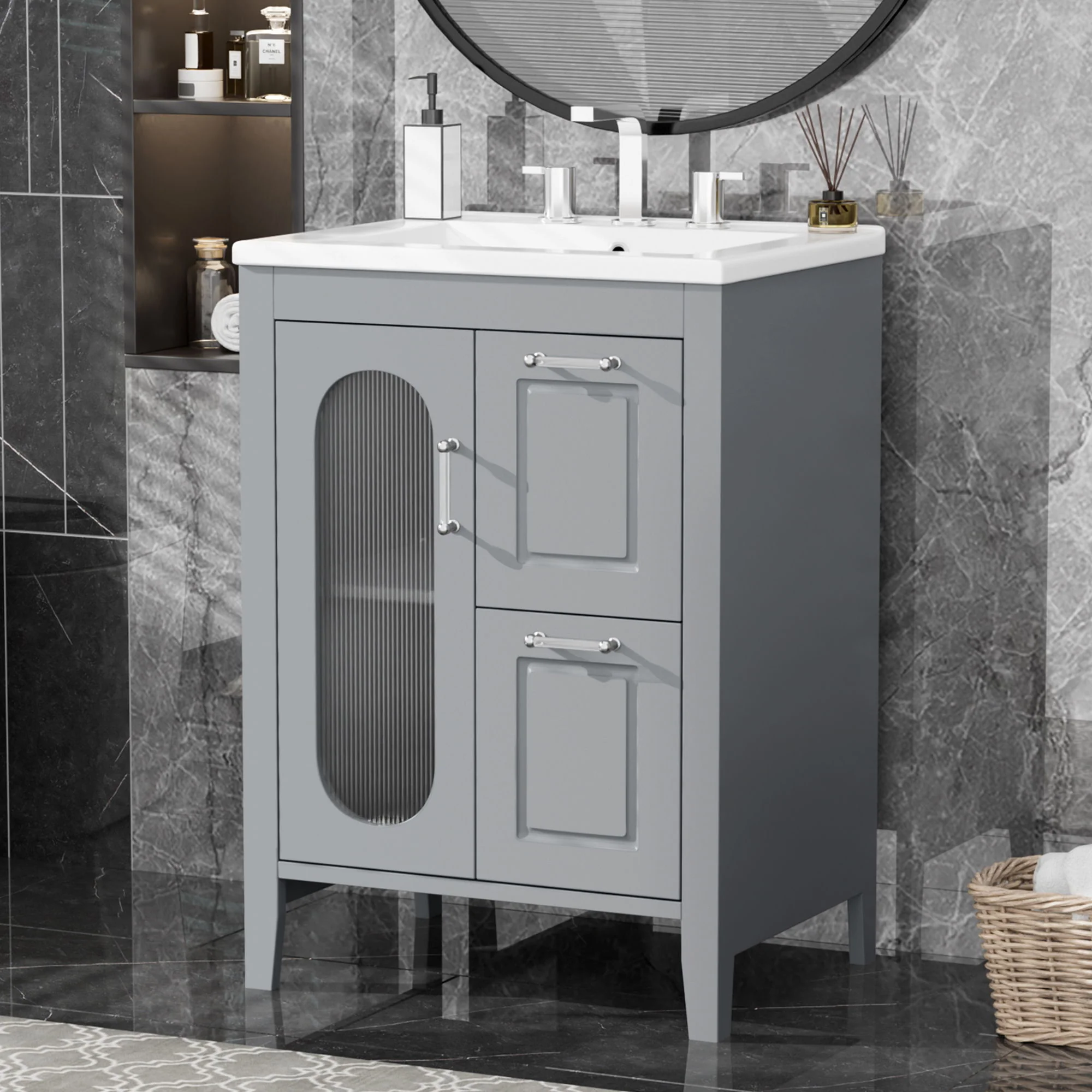 Modern Bathroom Vanity With Sink, Cabinet With 2 Drawers And Door, Adjustable Shelf - Image 16