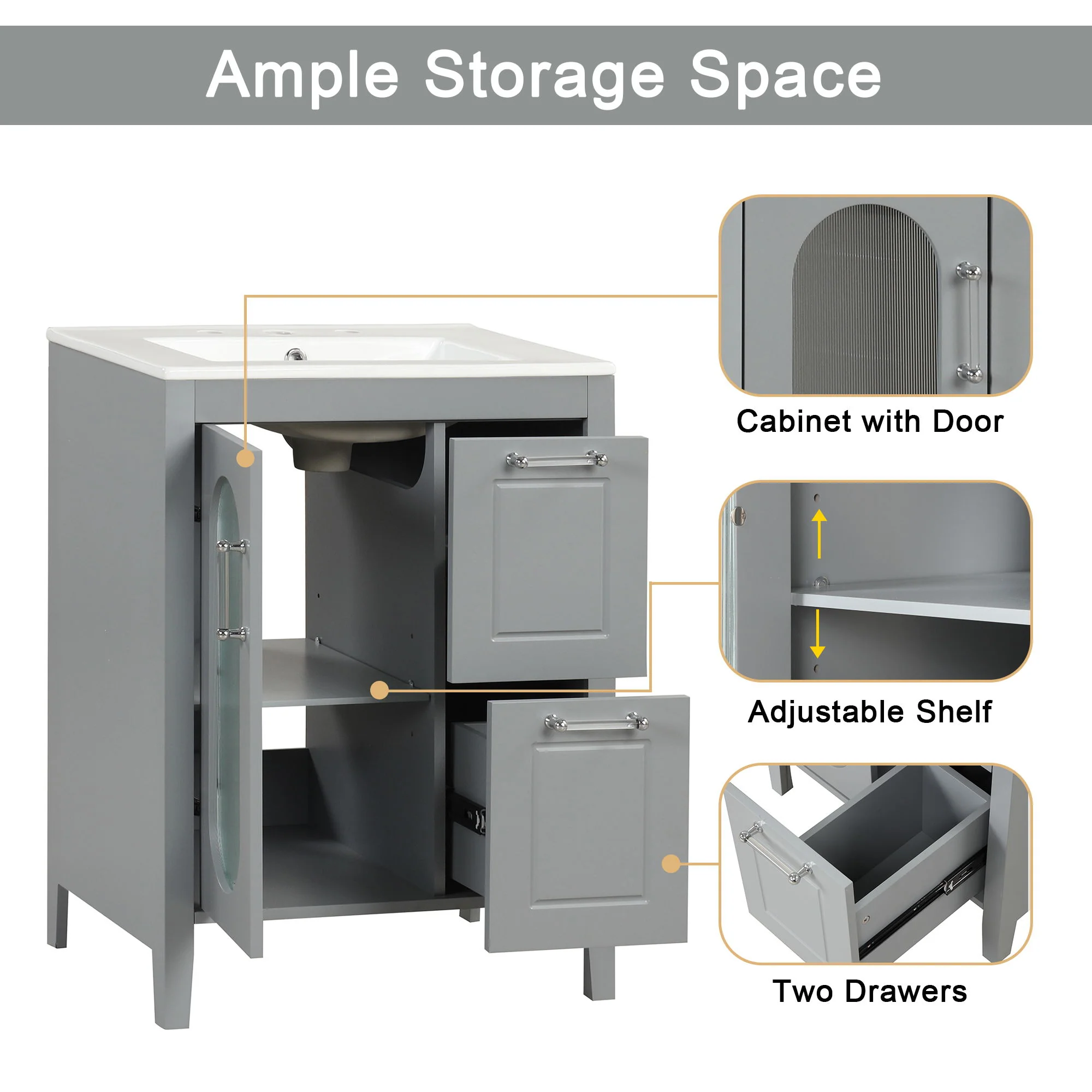 Modern Bathroom Vanity With Sink, Cabinet With 2 Drawers And Door, Adjustable Shelf - Image 17
