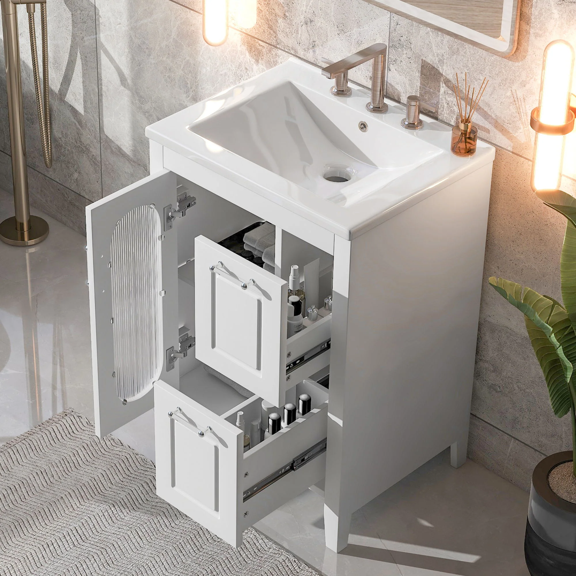 Modern Bathroom Vanity With Sink, Cabinet With 2 Drawers And Door, Adjustable Shelf - Image 18