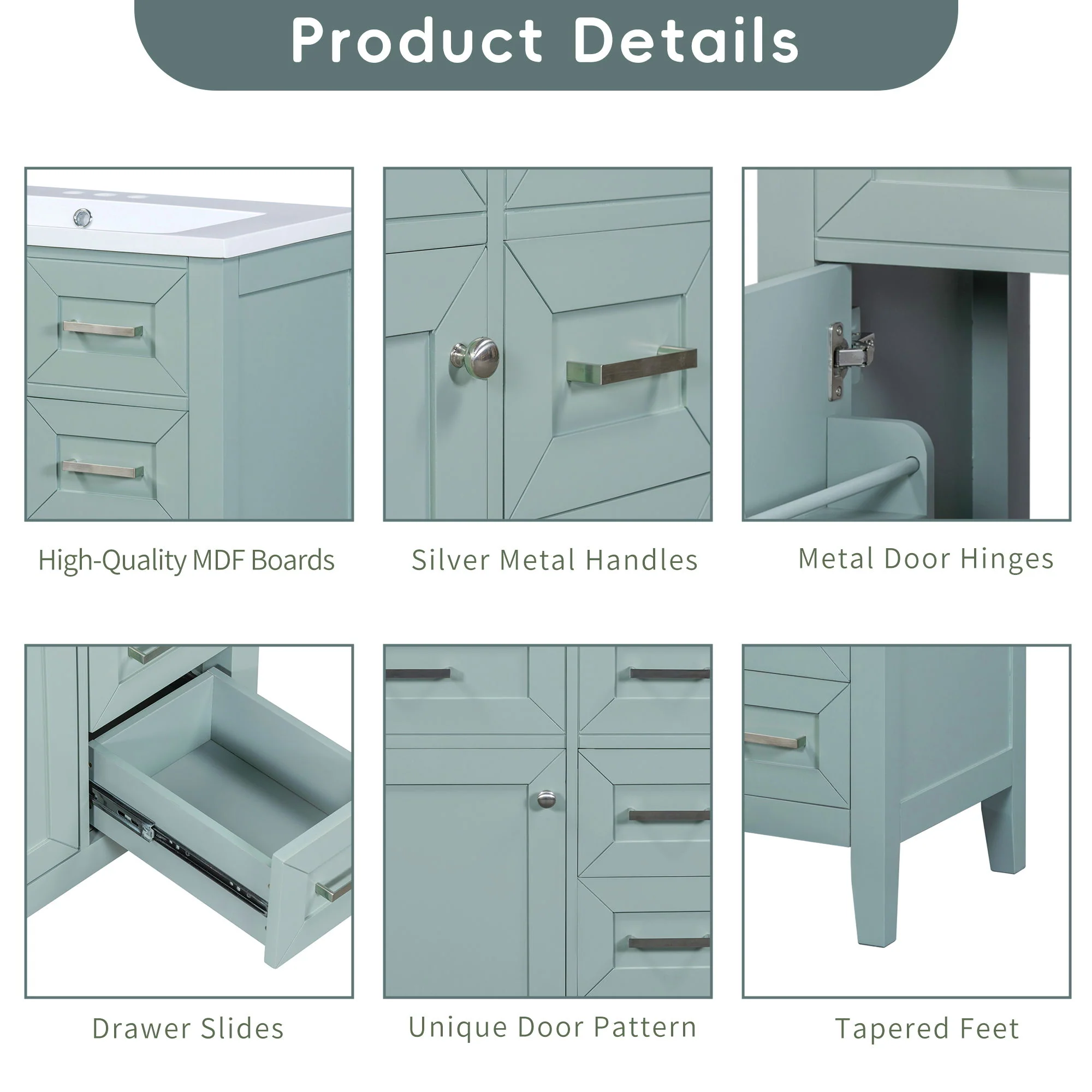 Modern Bathroom Vanity With Sink Combo, 3 Drawers, Undermount Drop-In Sink - Image 13