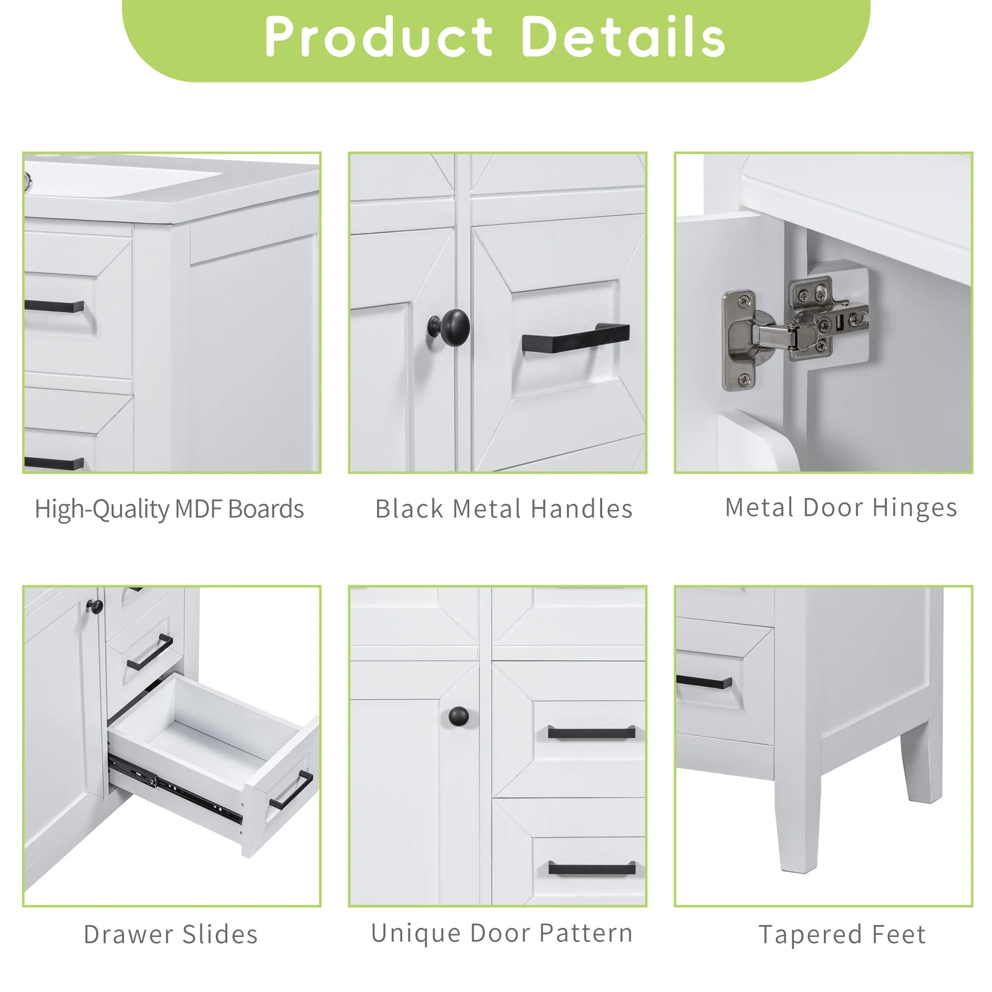 Modern Bathroom Vanity With Sink Combo, 3 Drawers, Undermount Drop-In Sink - Image 3
