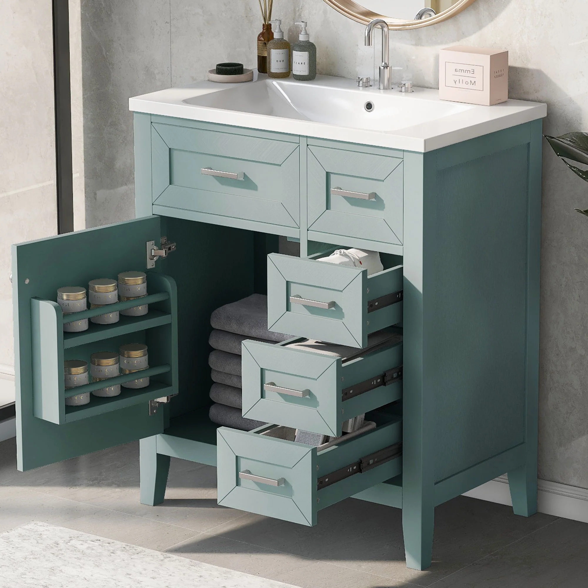 Modern Bathroom Vanity With Sink Combo, 3 Drawers, Undermount Drop-In Sink - Image 4