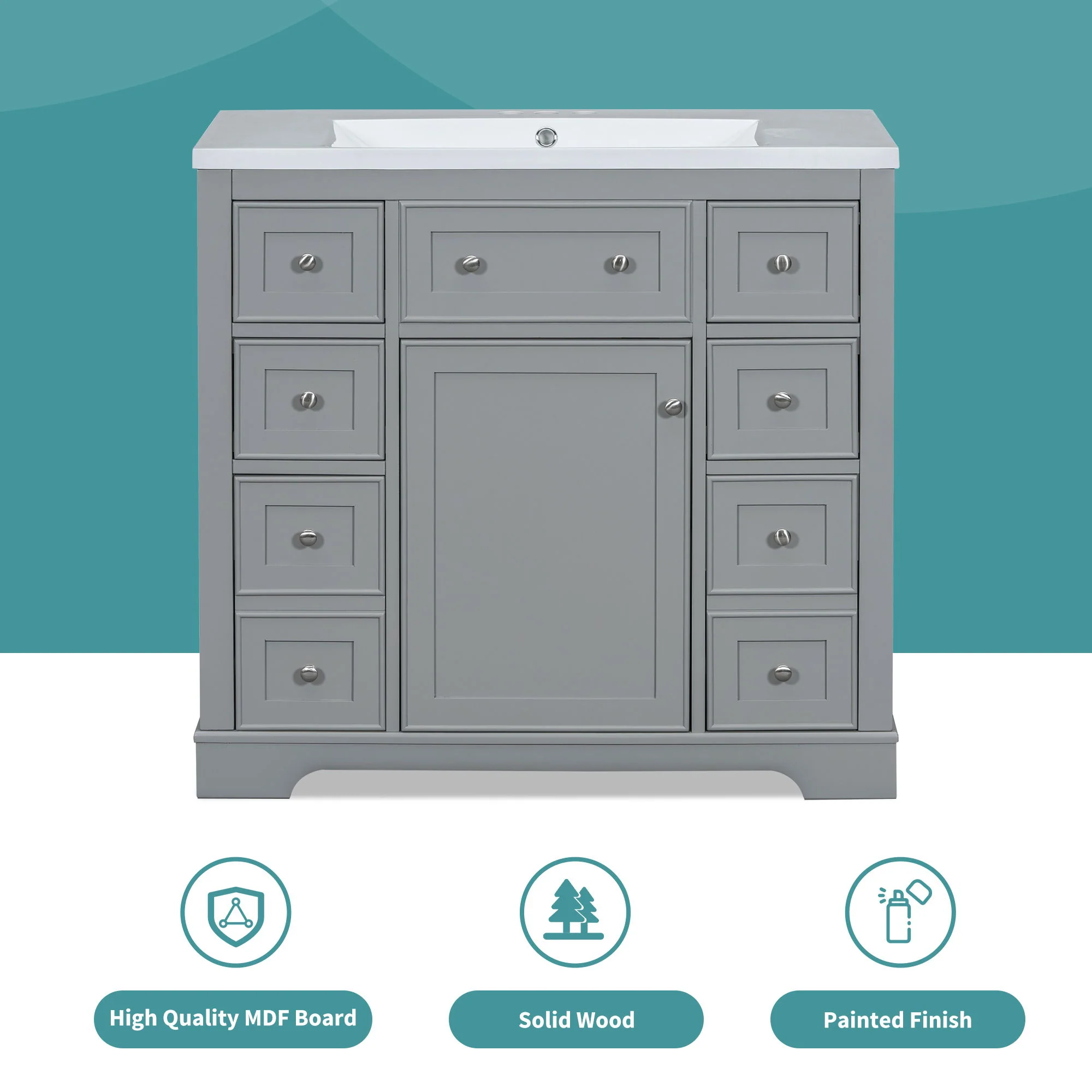 Modern Bathroom Vanity With Sink Combo, 6 Drawers And 1 Cabinet - Image 12