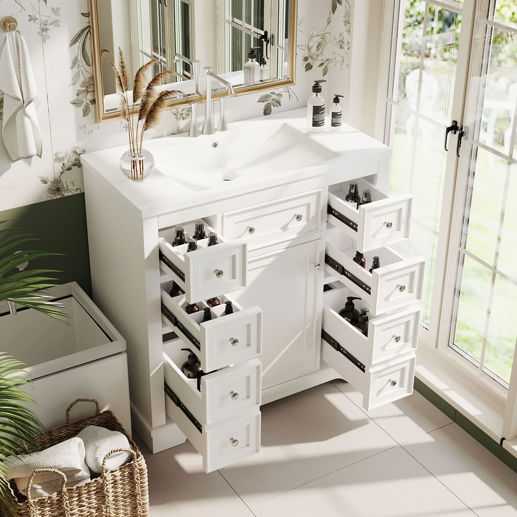Modern Bathroom Vanity With Sink Combo, 6 Drawers And 1 Cabinet - Image 13