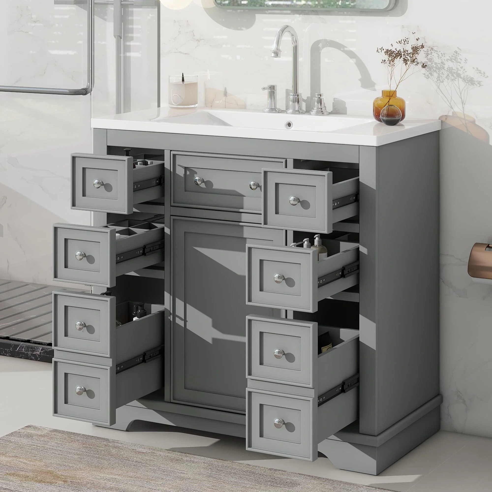 Modern Bathroom Vanity With Sink Combo, 6 Drawers And 1 Cabinet - Image 14