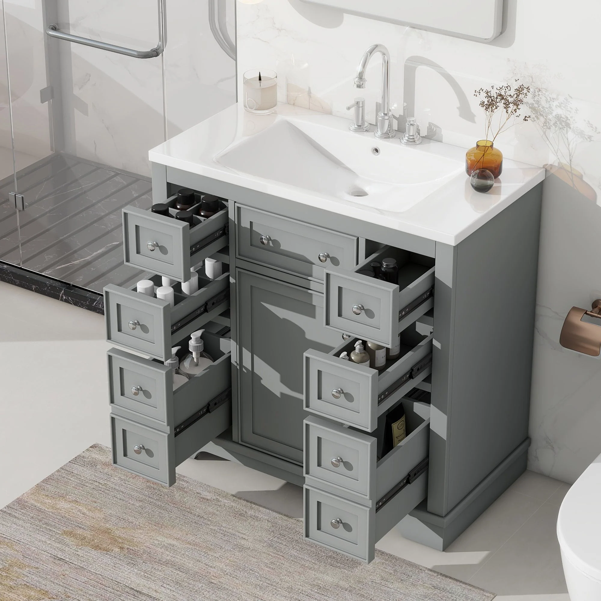 Modern Bathroom Vanity With Sink Combo, 6 Drawers And 1 Cabinet - Image 15