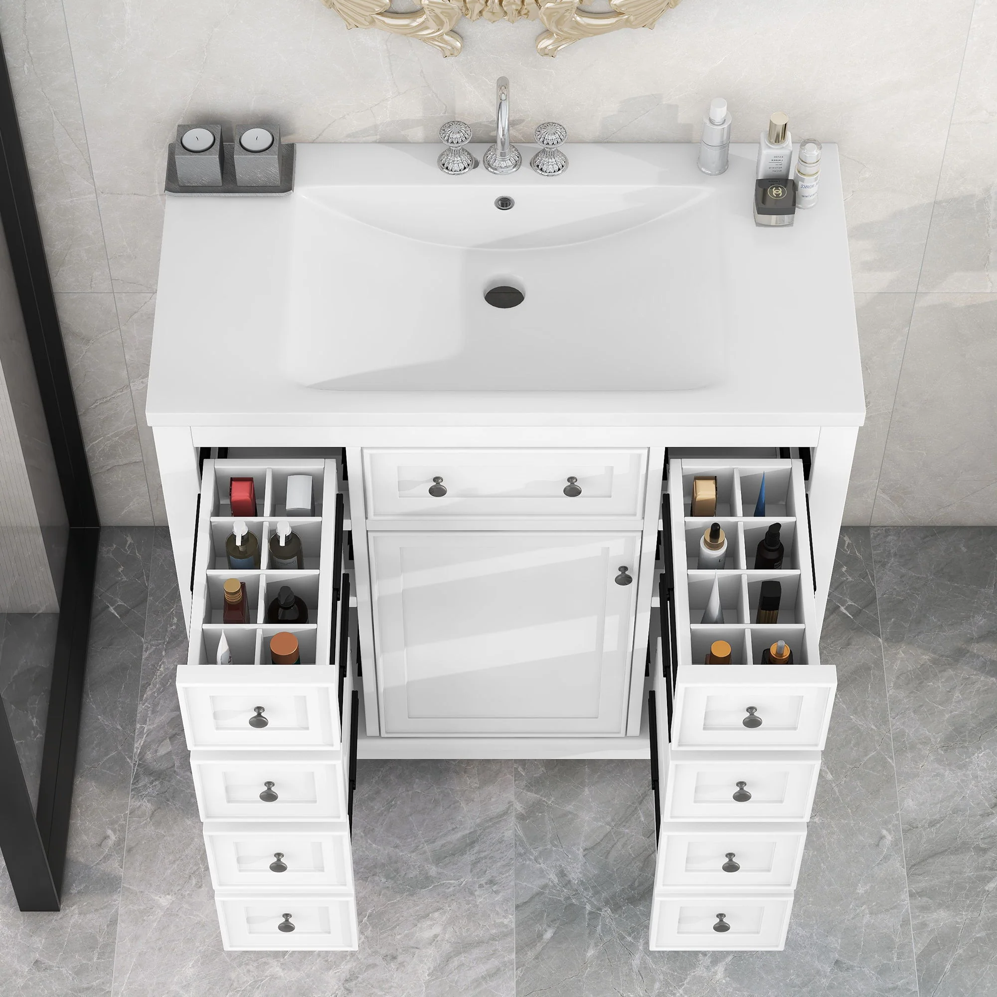 Modern Bathroom Vanity With Sink Combo, 6 Drawers And 1 Cabinet - Image 16