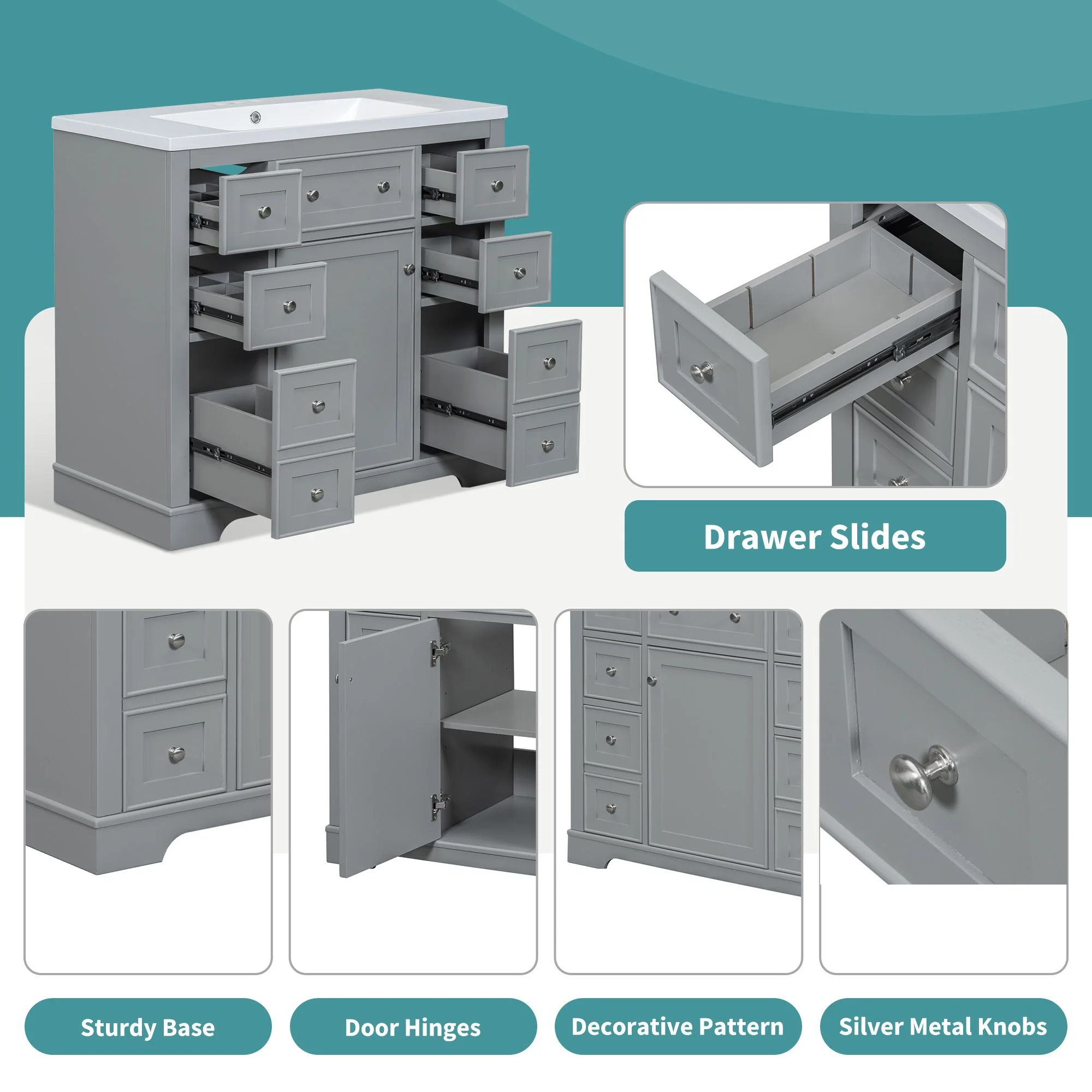 Modern Bathroom Vanity With Sink Combo, 6 Drawers And 1 Cabinet - Image 6