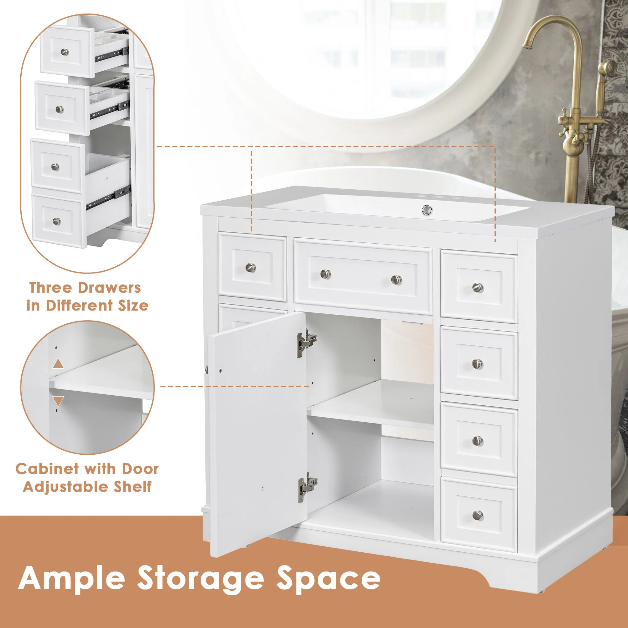 Modern Bathroom Vanity With Sink Combo, 6 Drawers And 1 Cabinet - Image 7