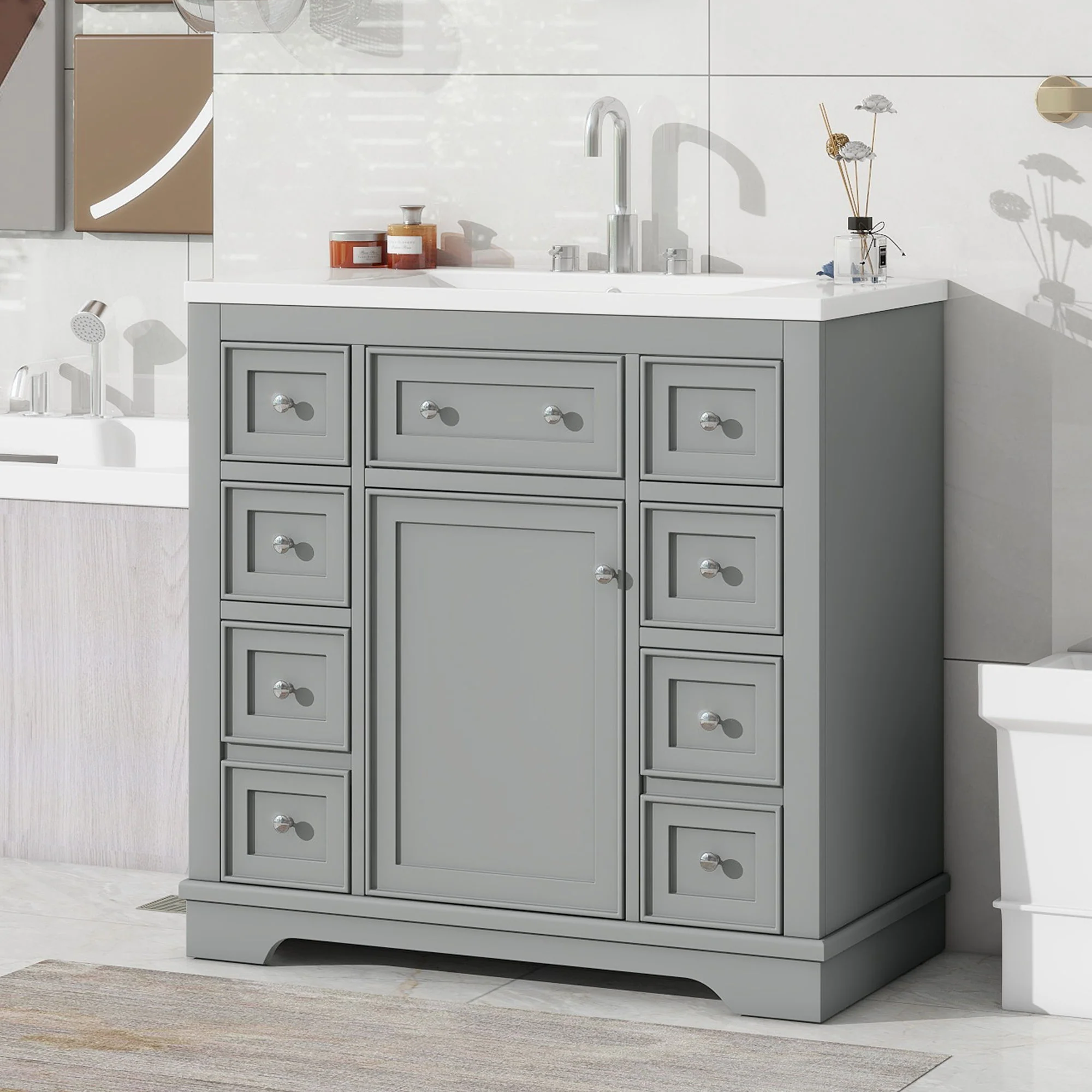 Modern Bathroom Vanity With Sink Combo, 6 Drawers And 1 Cabinet - Image 8
