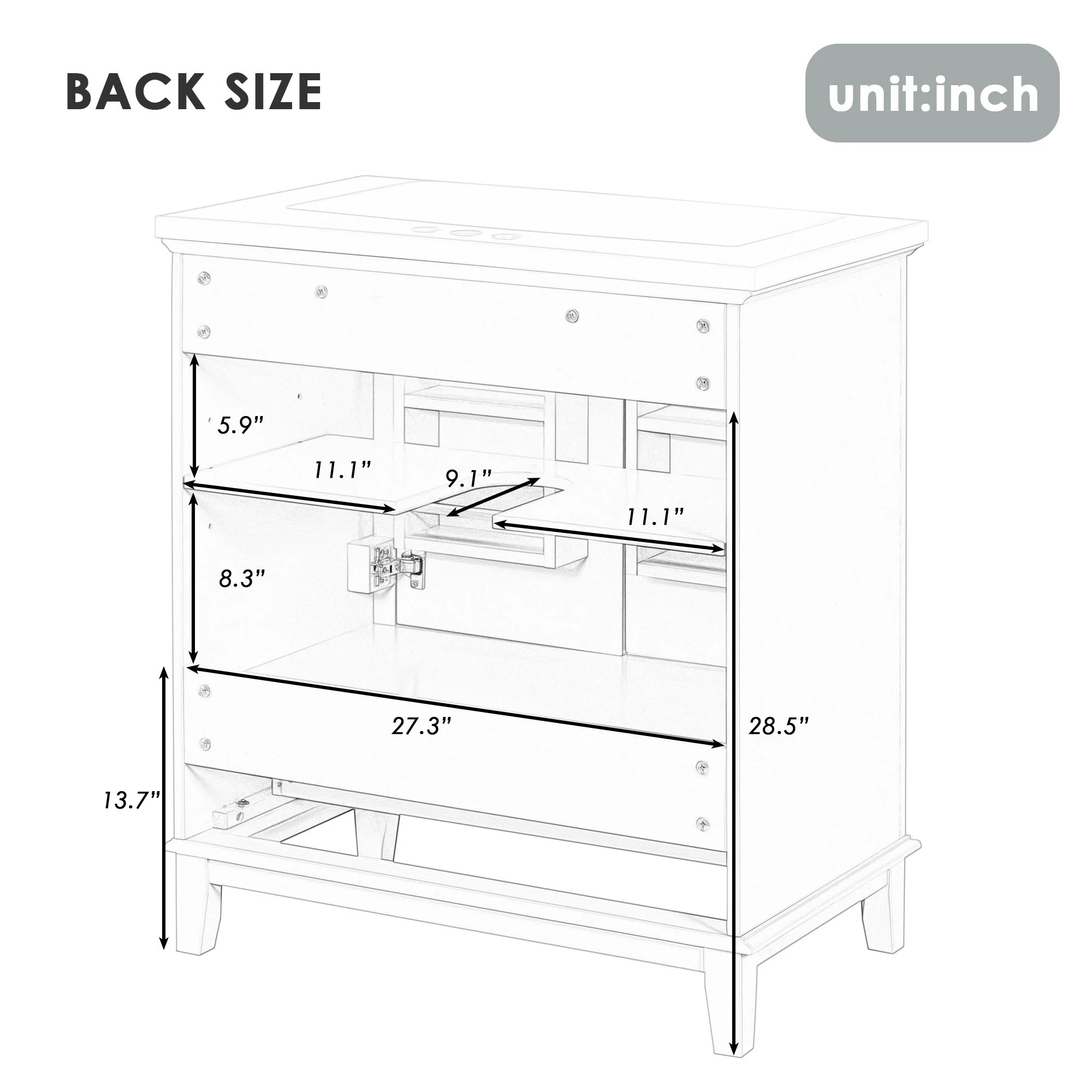 Modern Bathroom Vanity With Sink Combo, Doors And Drawer - Image 15