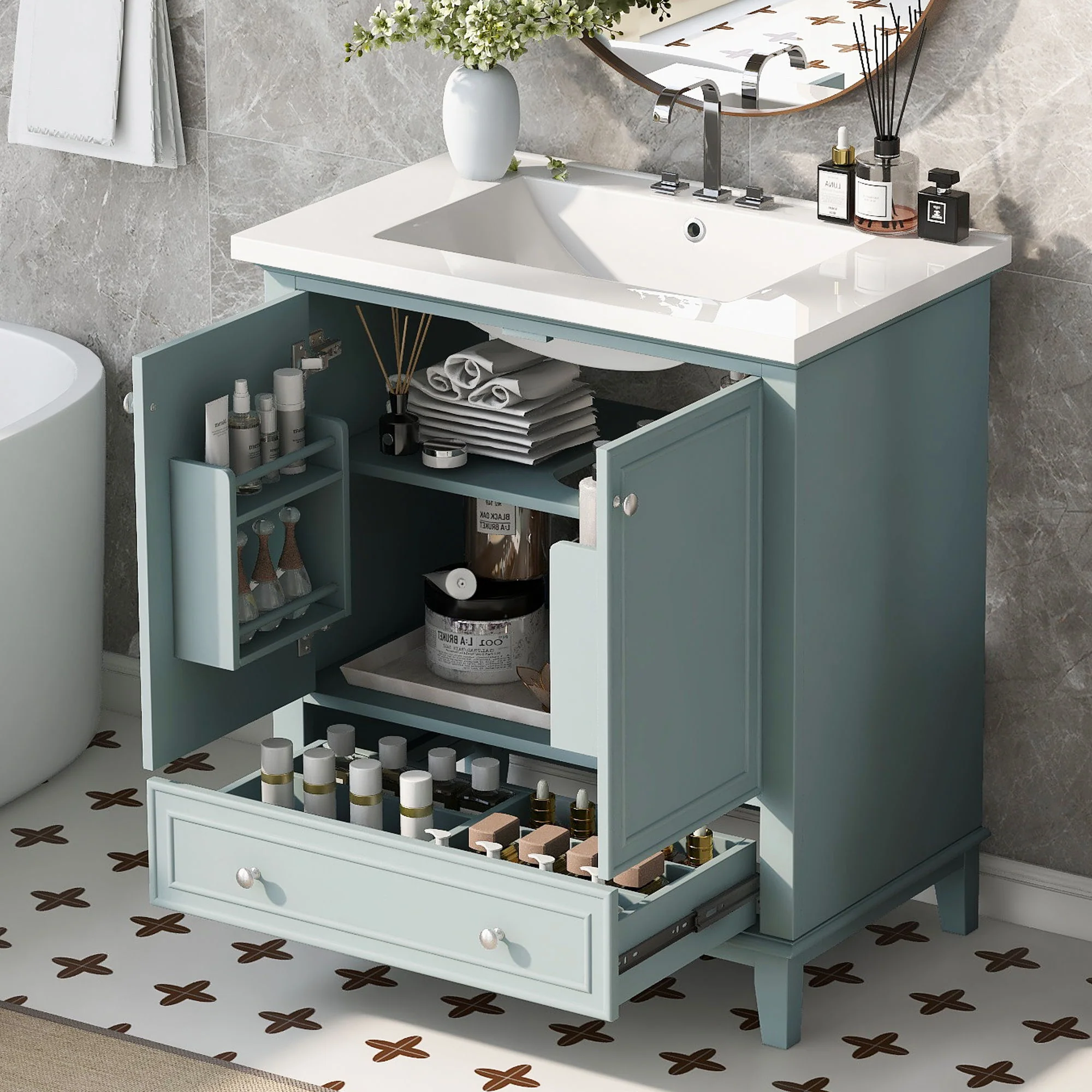 Modern Bathroom Vanity With Sink Combo, Doors And Drawer - Image 5