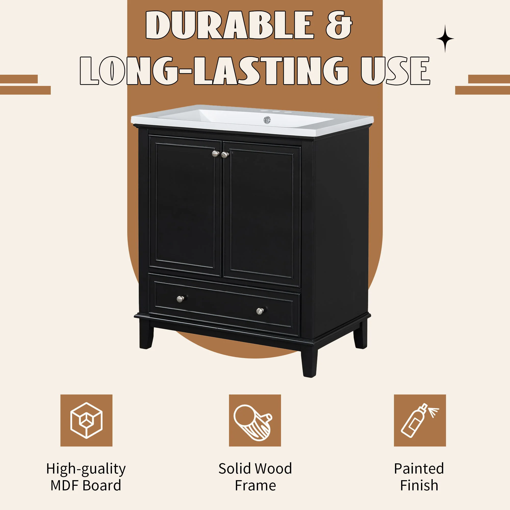 Modern Bathroom Vanity With Sink Combo, Multi Functional Cabinet With Doors And Drawer - Image 16