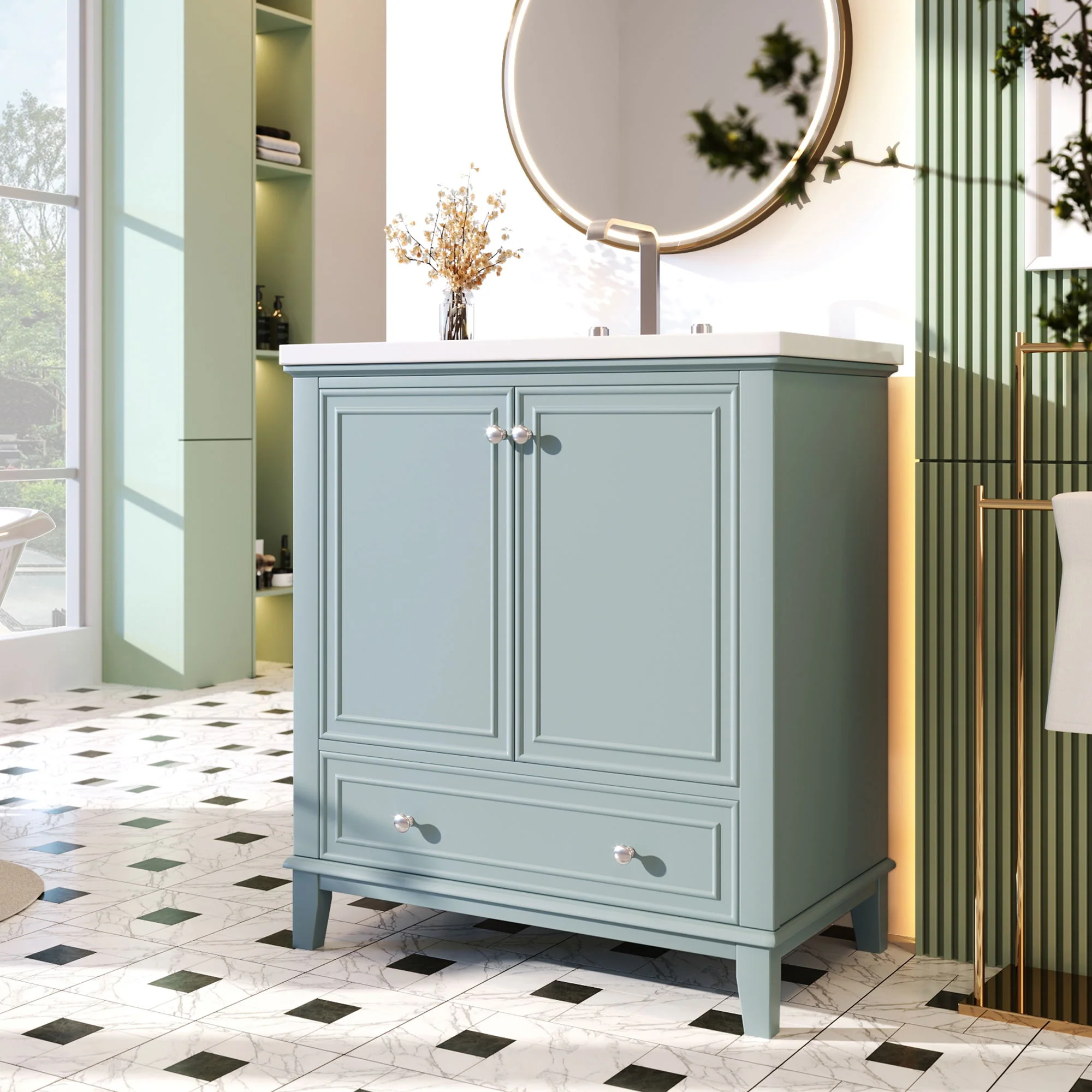 Modern Bathroom Vanity With Sink Combo, Multi Functional Cabinet With Doors And Drawer - Image 5