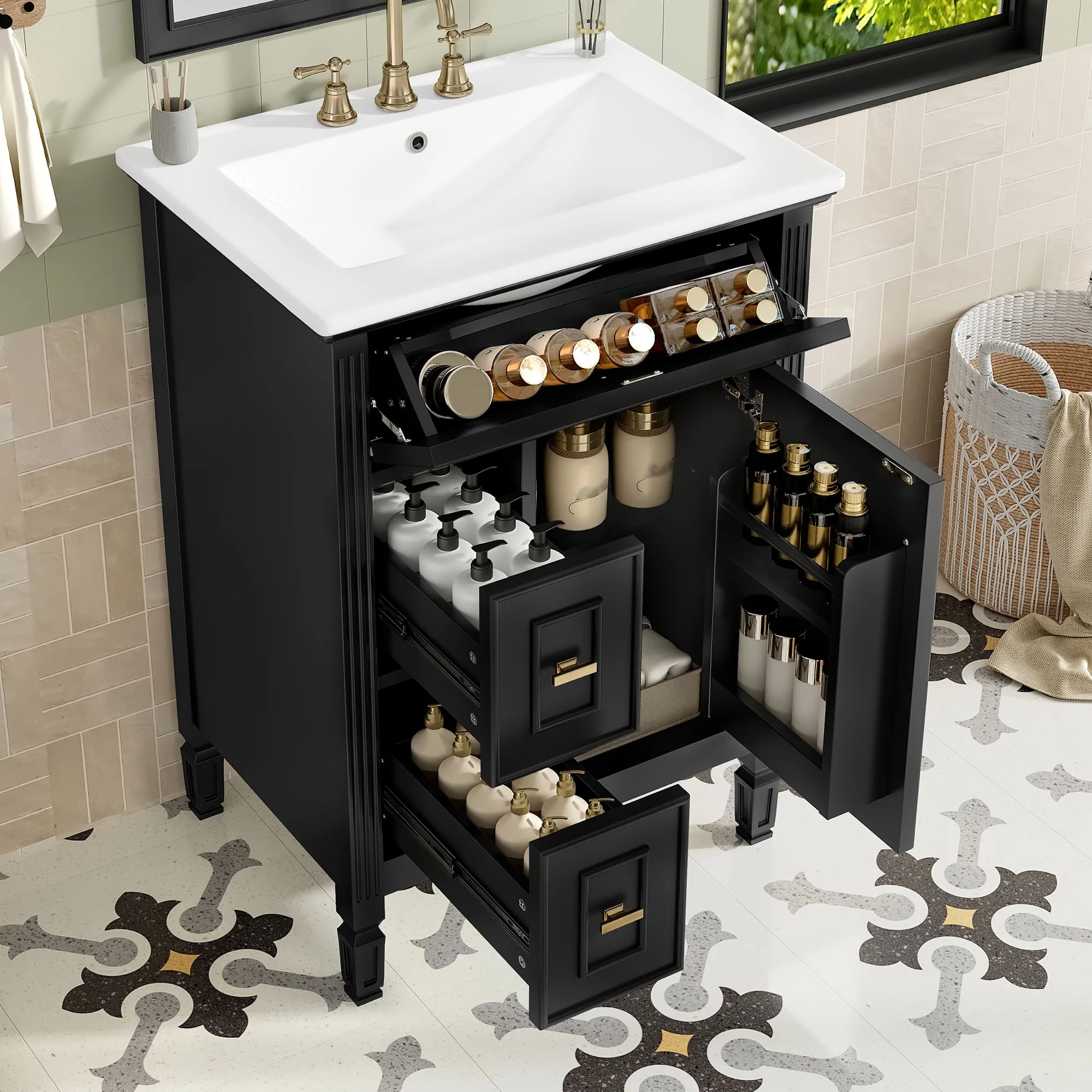 Modern Bathroom Vanity With Sink, Flip Drawer, 2 Drawers, Adjustable Shelf - Image 17