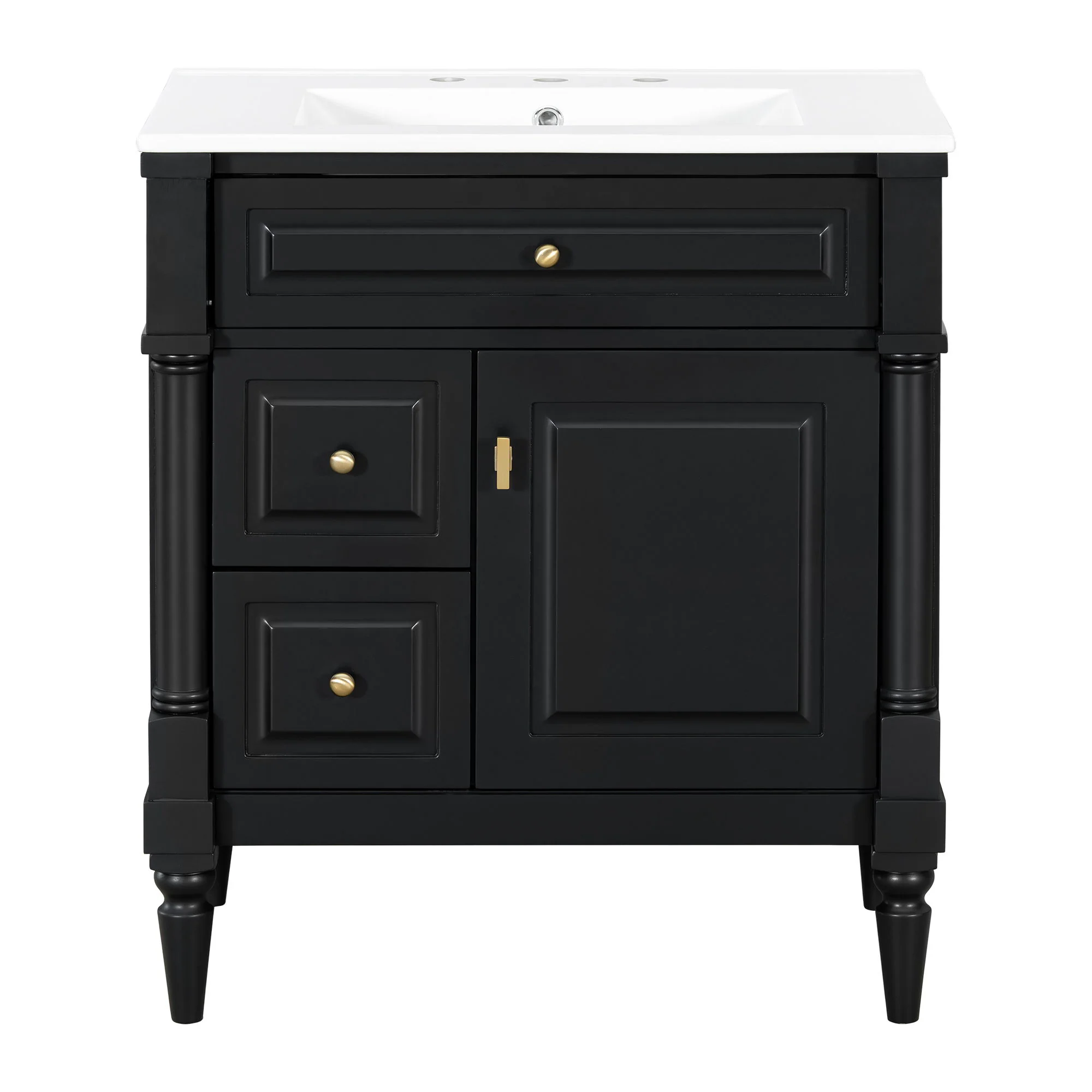 Modern Bathroom Vanity With Sink, Freestanding Cabinet With Flip Drawer & Adjustable Shelf