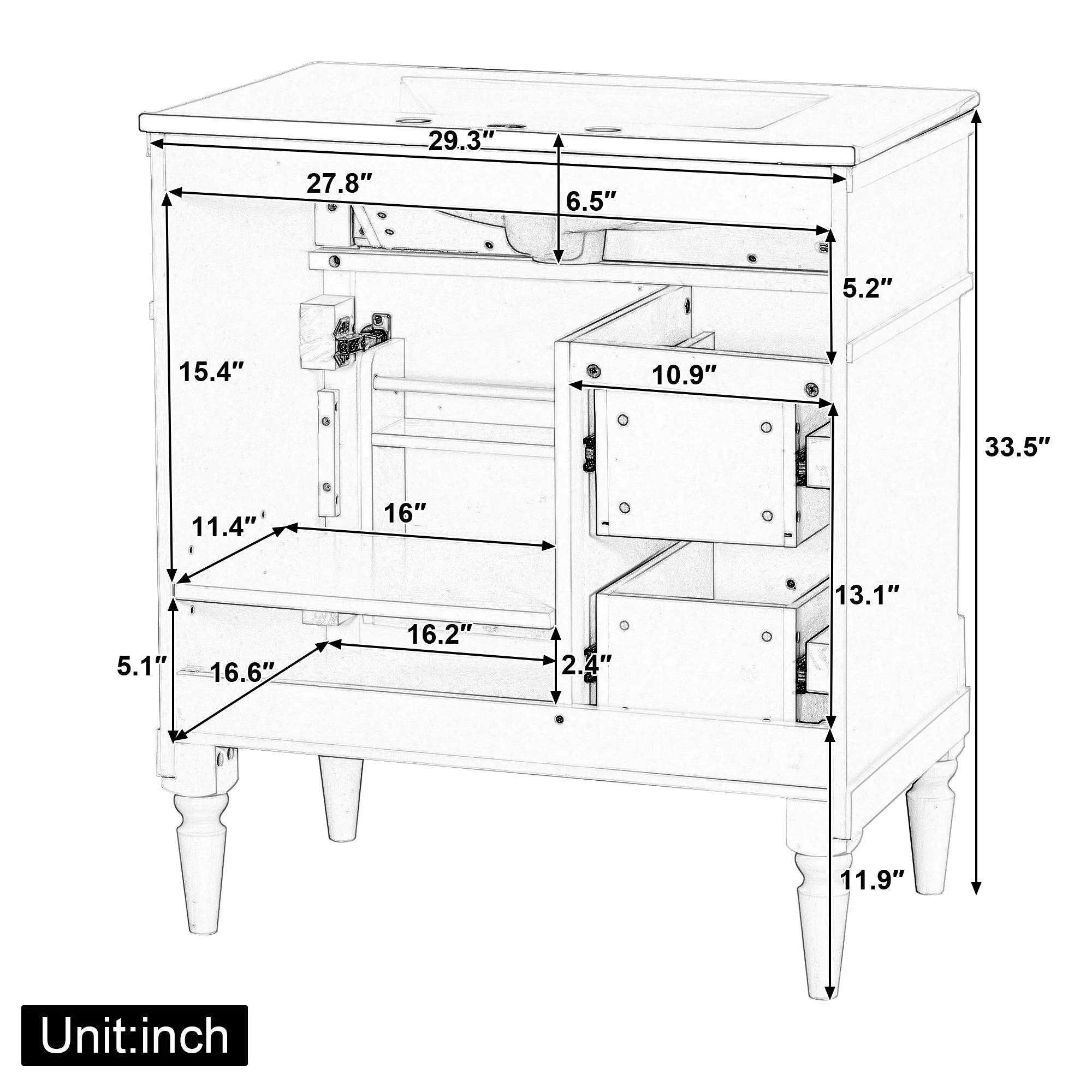 Modern Bathroom Vanity With Sink, Freestanding Cabinet With Flip Drawer & Adjustable Shelf - Image 29