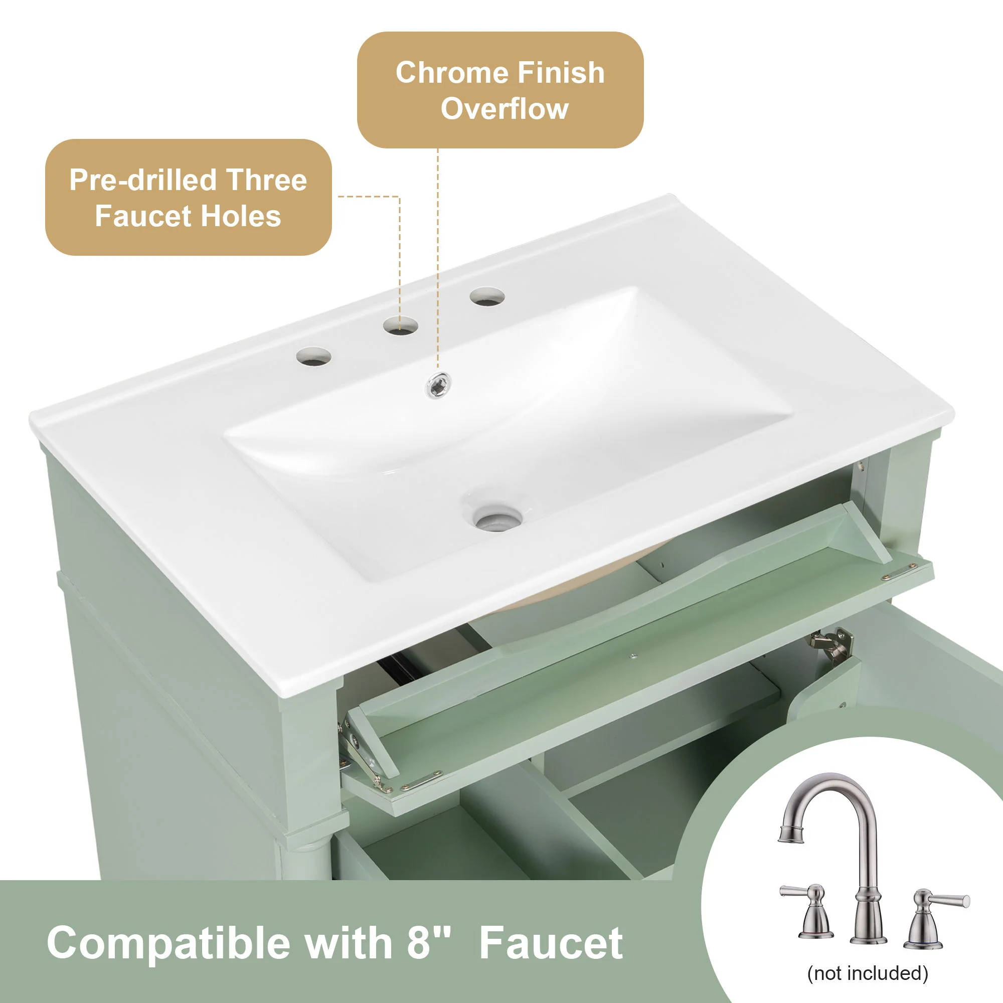 Modern Bathroom Vanity With Sink, Freestanding Cabinet With Flip Drawer & Adjustable Shelf - Image 33